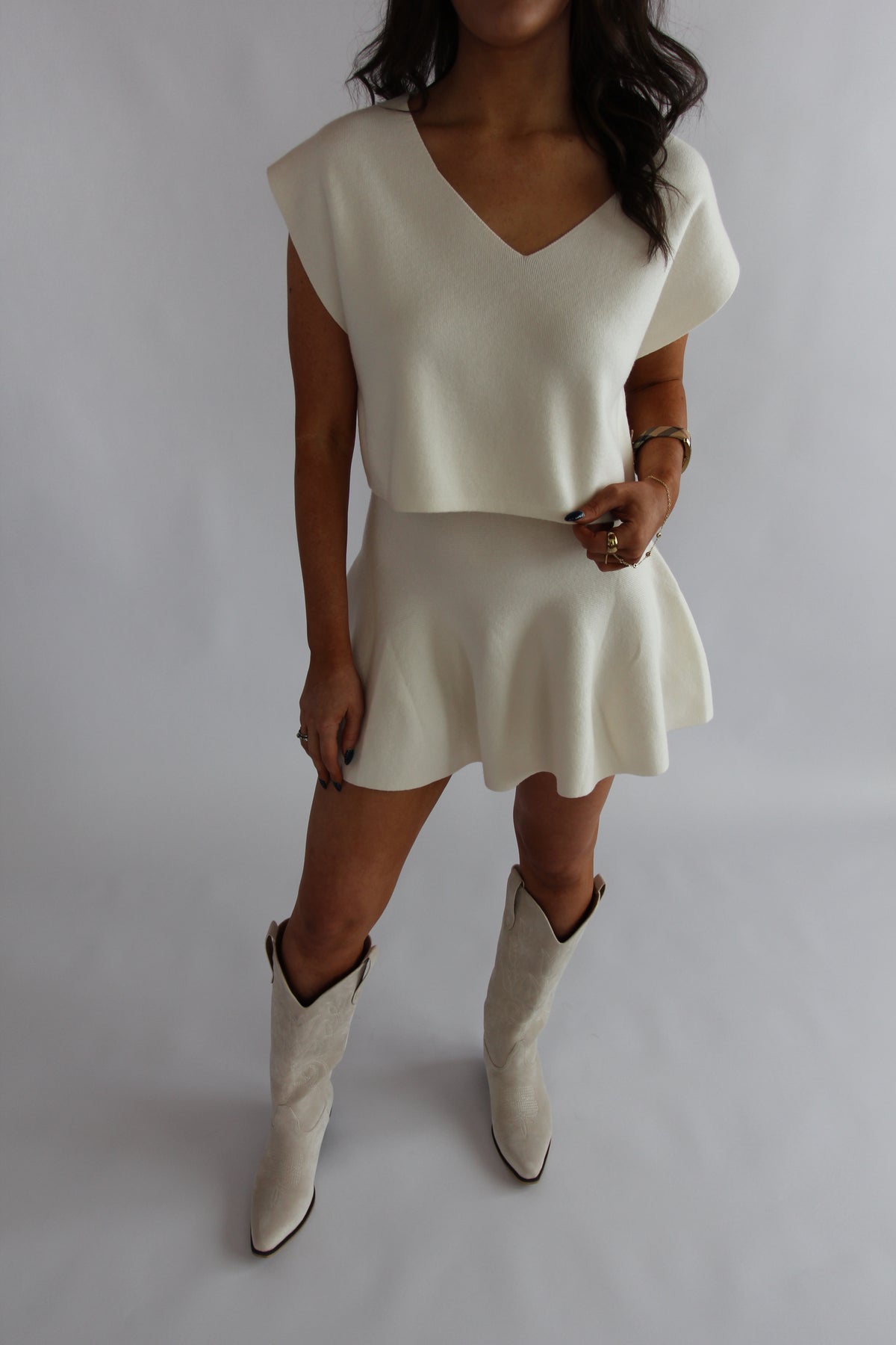 White Sweater Skirt Set