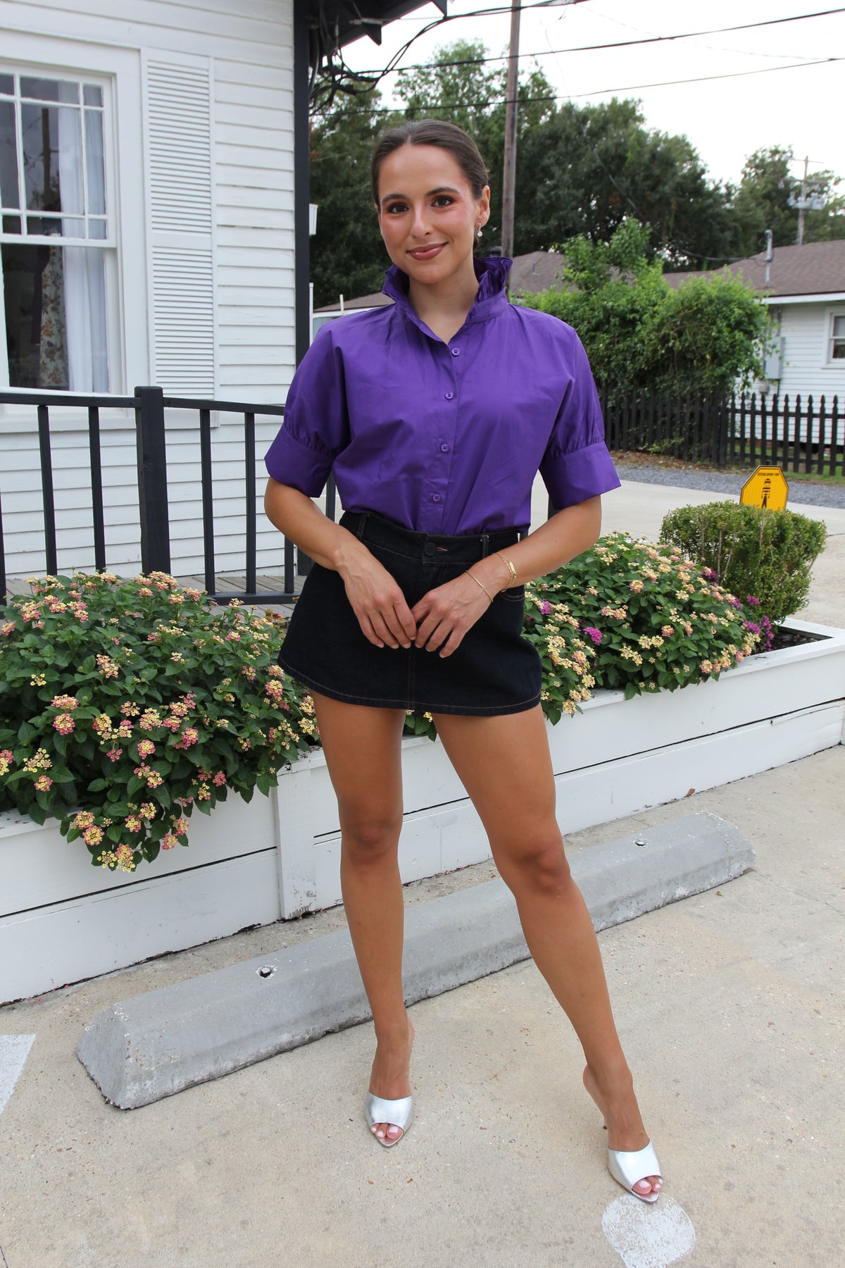 HEIDI HOUSTON Purple Short Sleeve Top