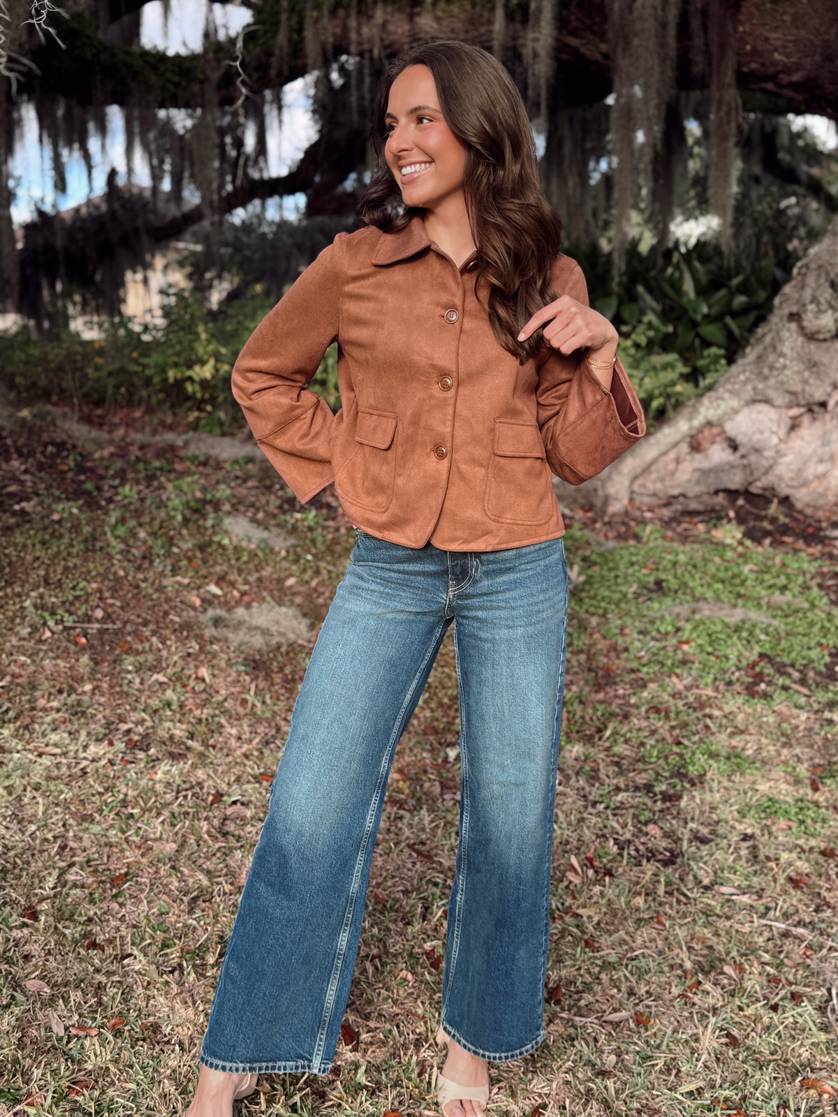 IWN Brown Suede Cropped Trench Coat