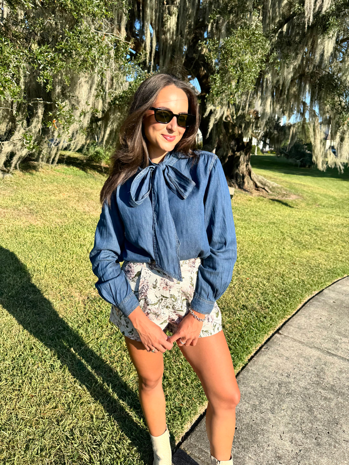 Denim Tie Neck Top