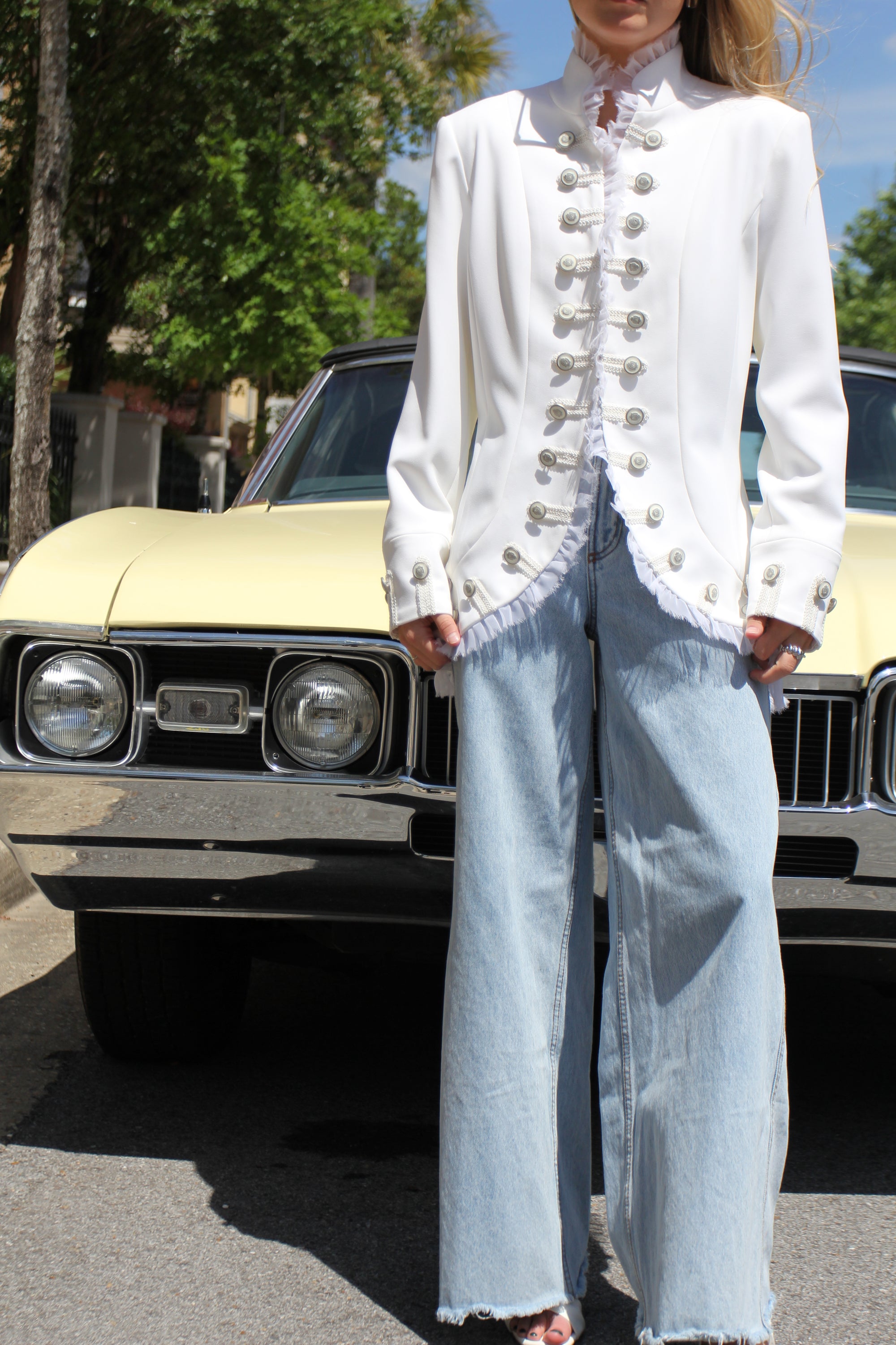 Vintage White Double Breasted Military Blazer