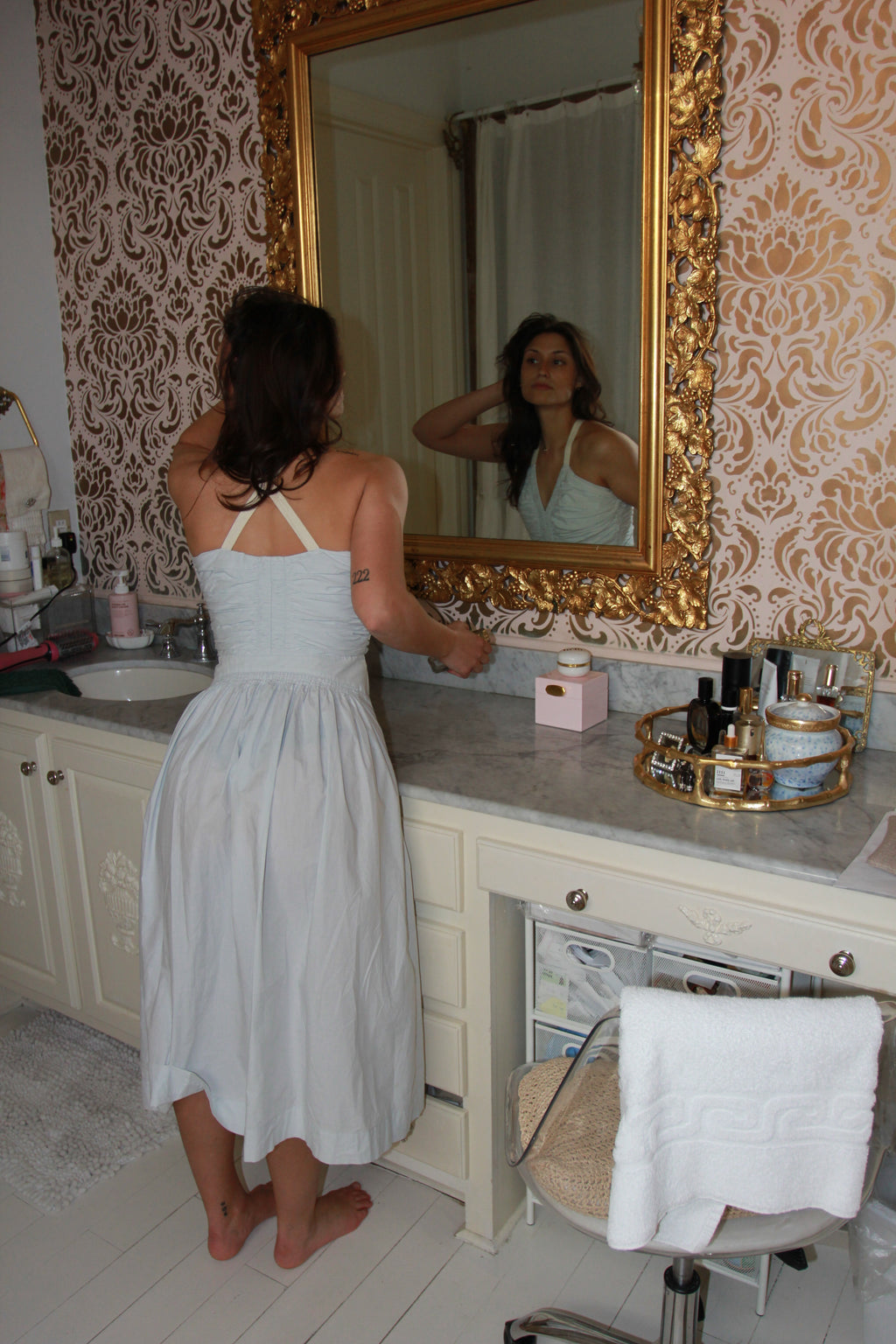 Ulla Johnson Laurelin Gathered Fit-And-Flare Blue Midi