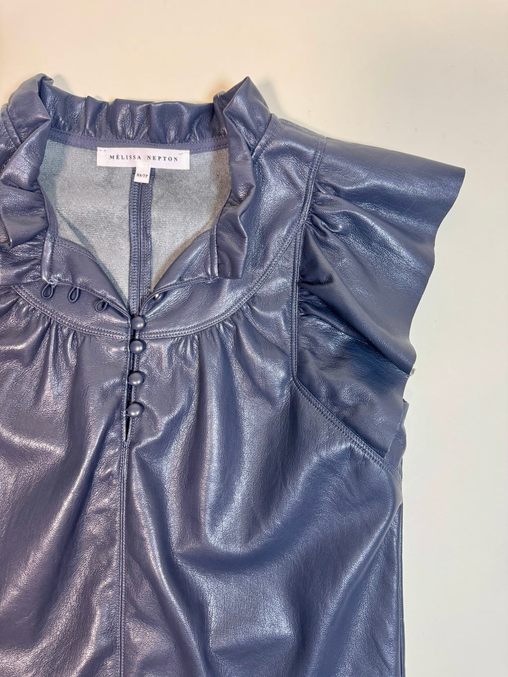Navy Vegan Leather Top