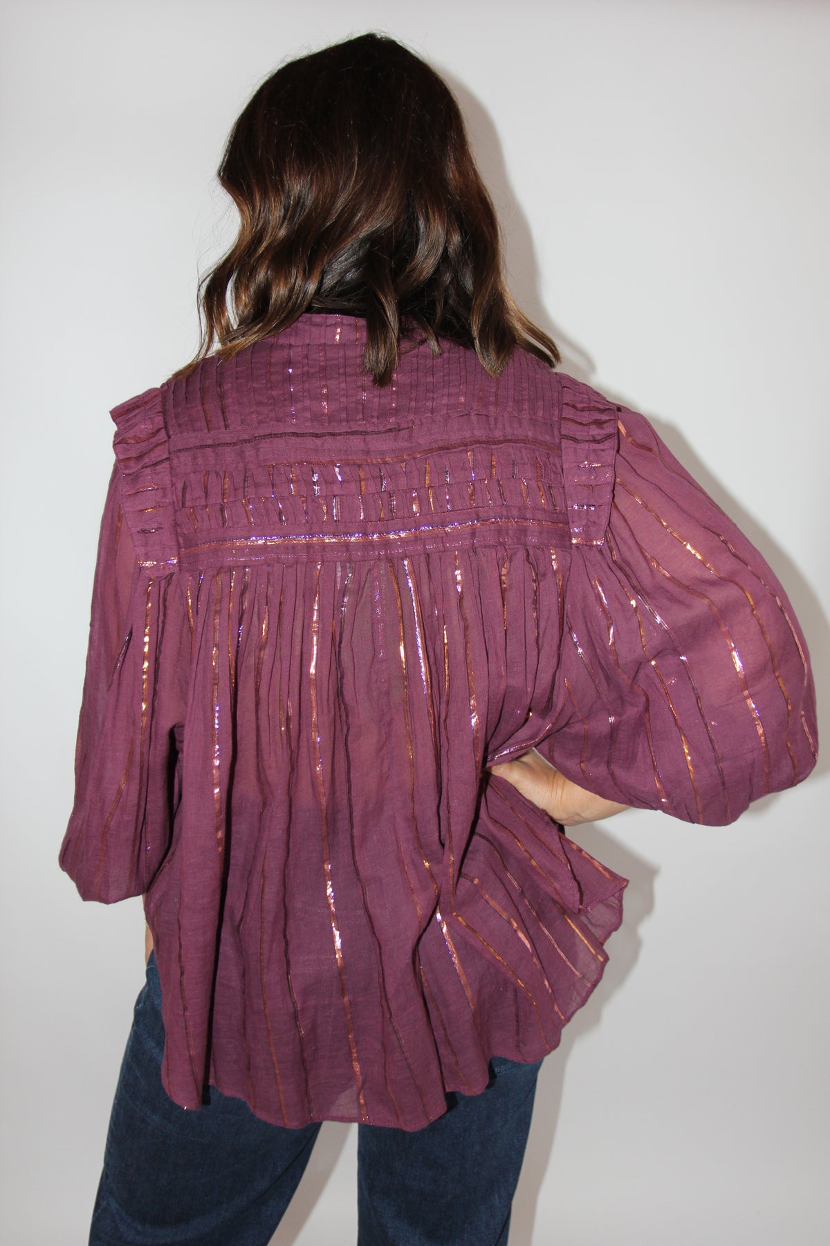 Farm Rio Pleated Yoke Button Up Top