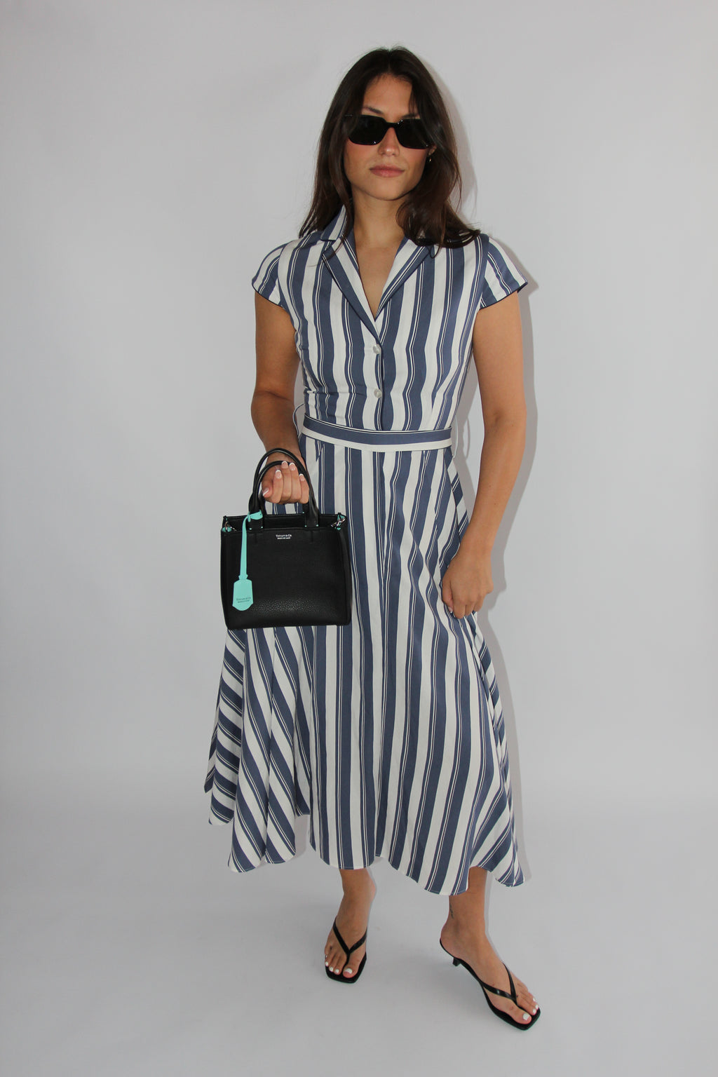 Loretta Caponi Zoe Dress in Air Force Blue Stripes
