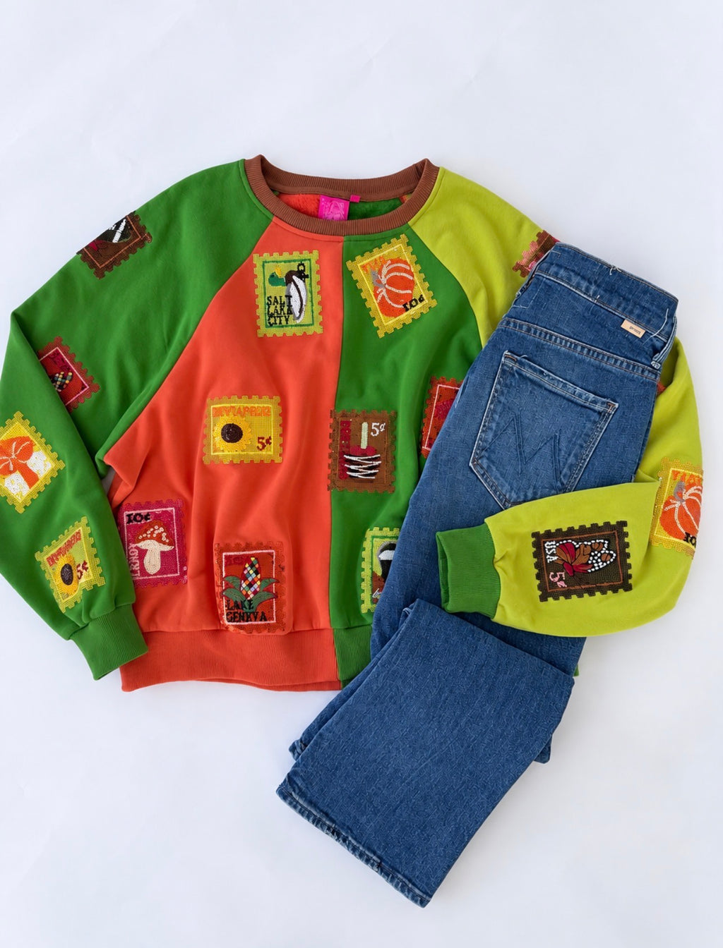 QOS Color Block Fall Stamp Sweatshirt