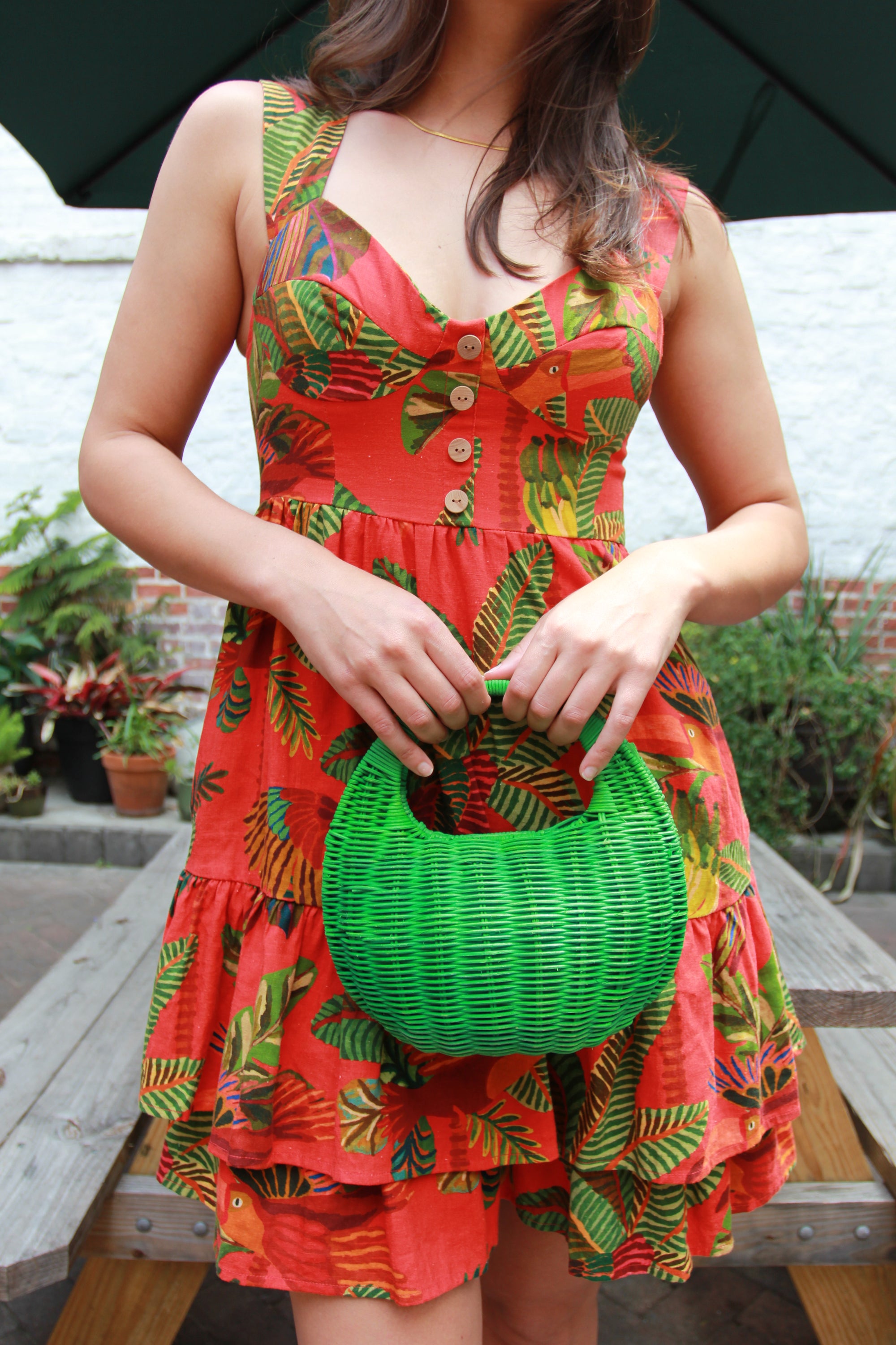 Farm Rio Red Forest Birds Mini Dress