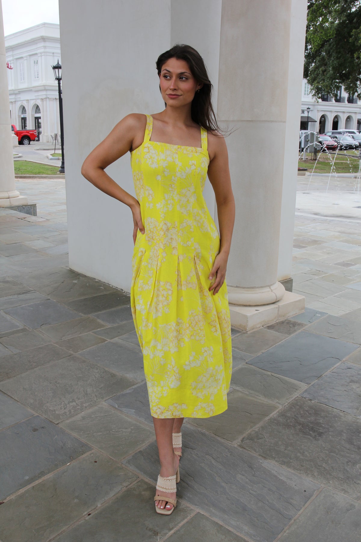 Marie Oliver Dixon Pleated Floral Midi Dress in Honeysuckle