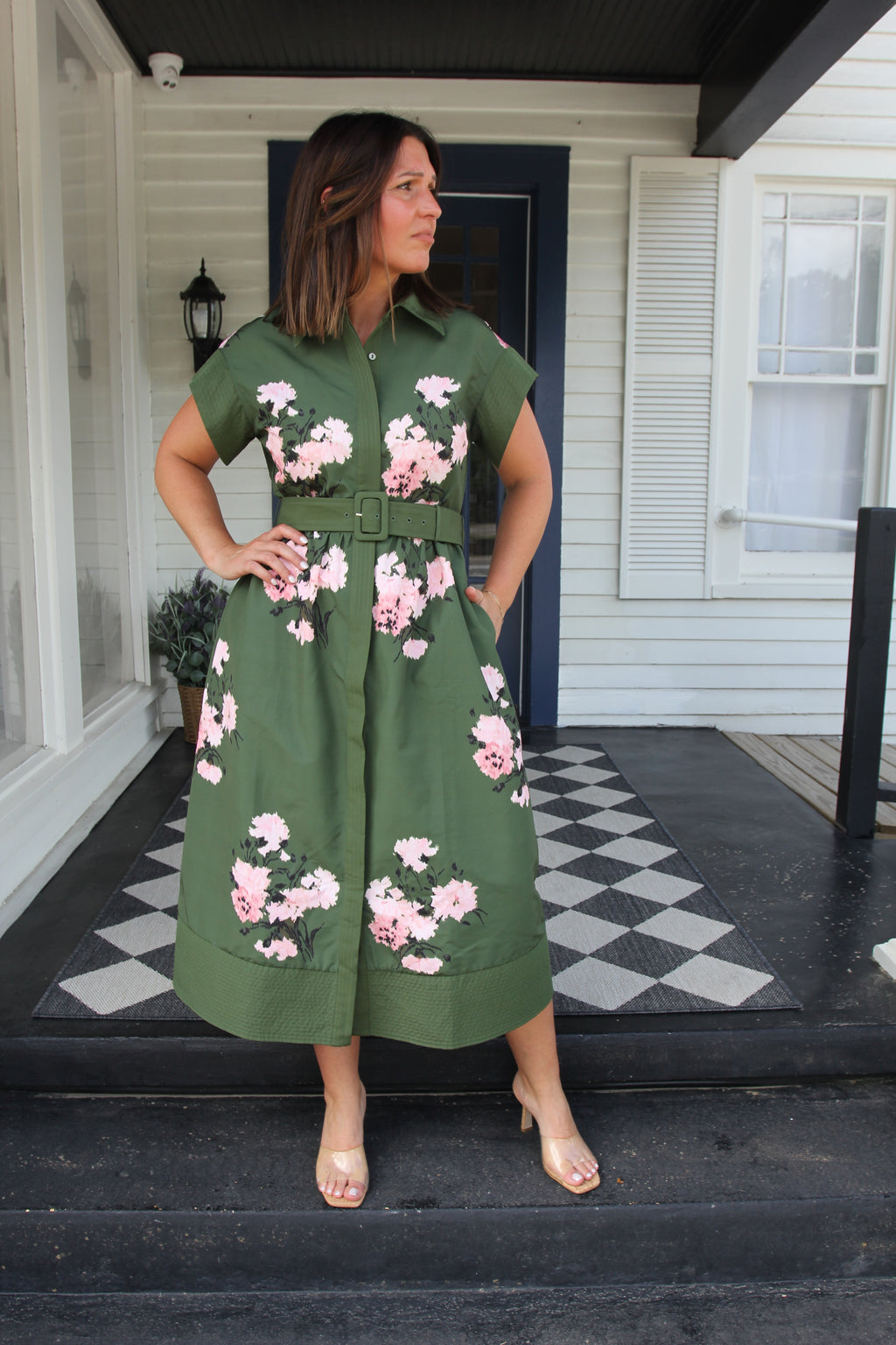 Tuckernuck Olive and Pressed Powder Floral Chloe Dress