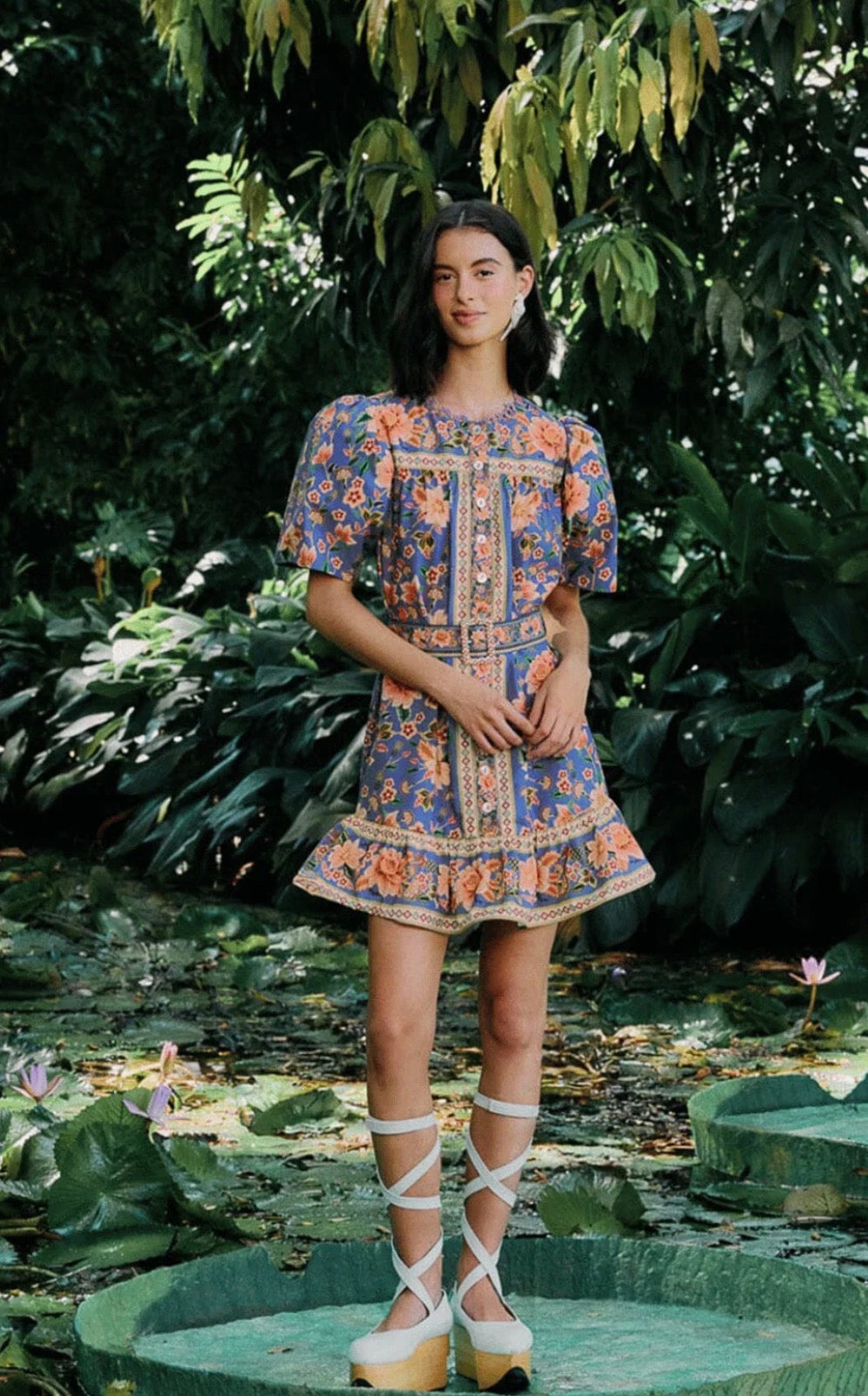 Farm Rio Superbloom Tapestry Blue Mini Dress