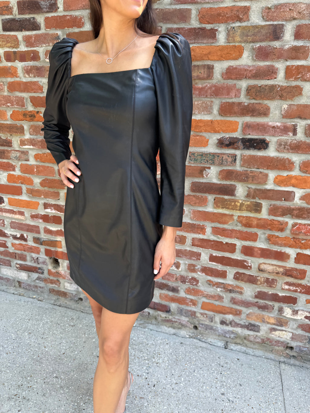 Alice + Olivia Navy Leather Dress