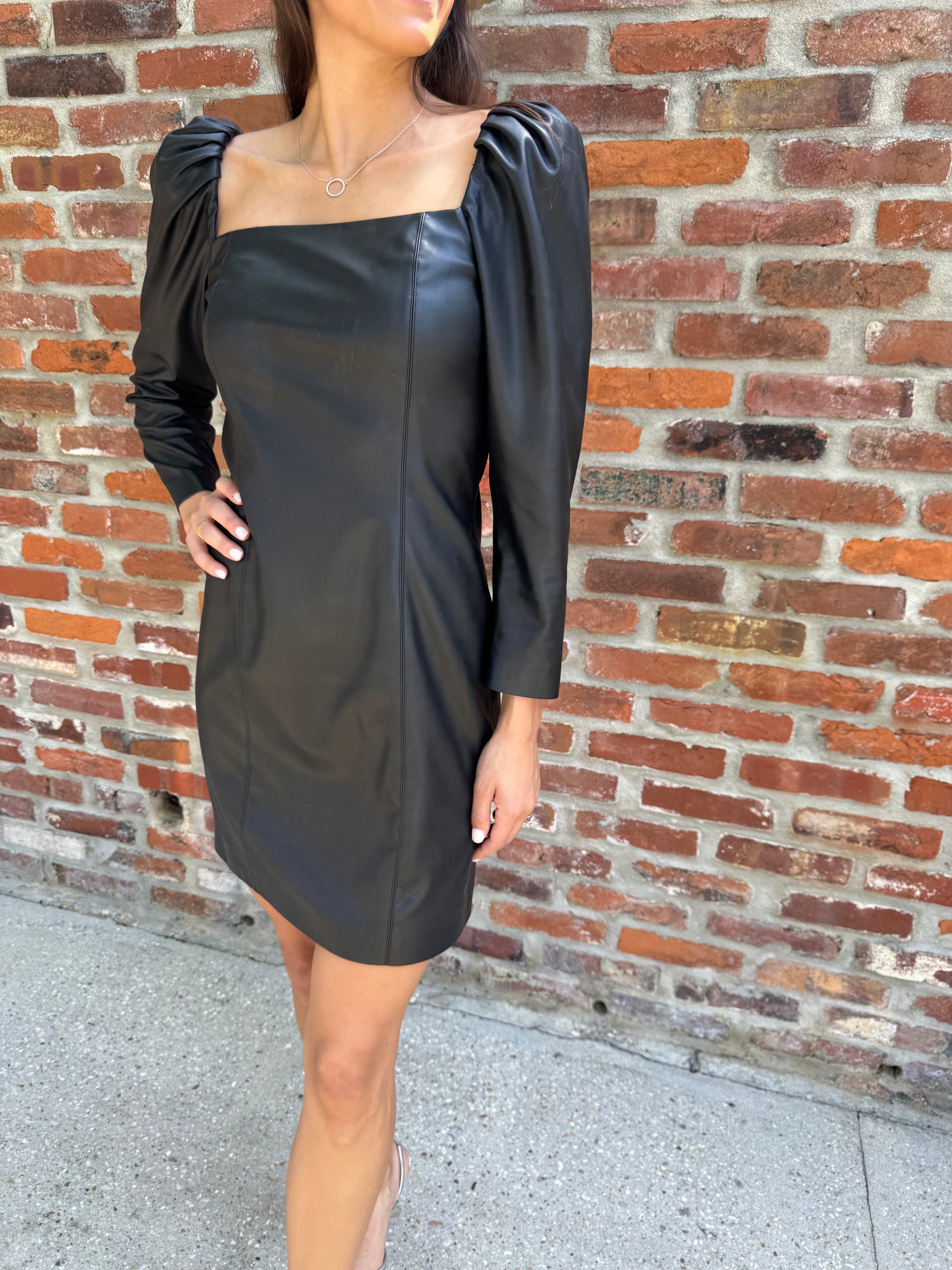 Alice + Olivia Navy Leather Dress