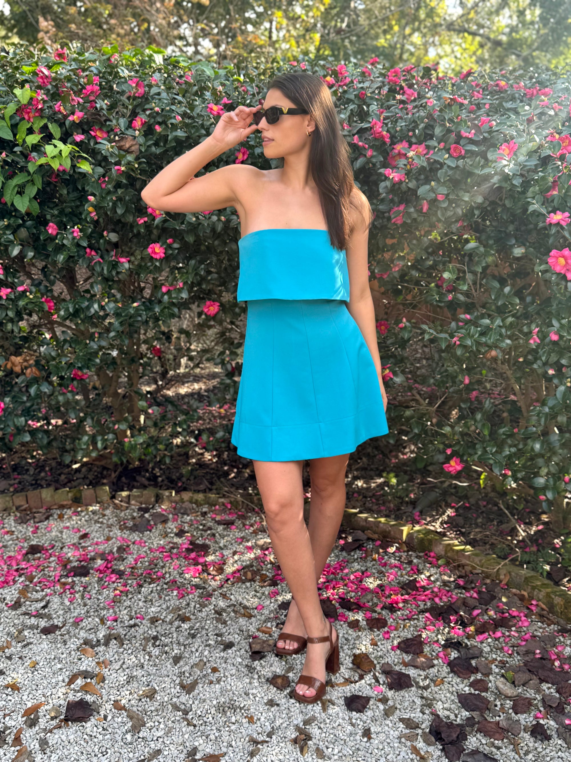 Blue Strapless Cocktail Dress