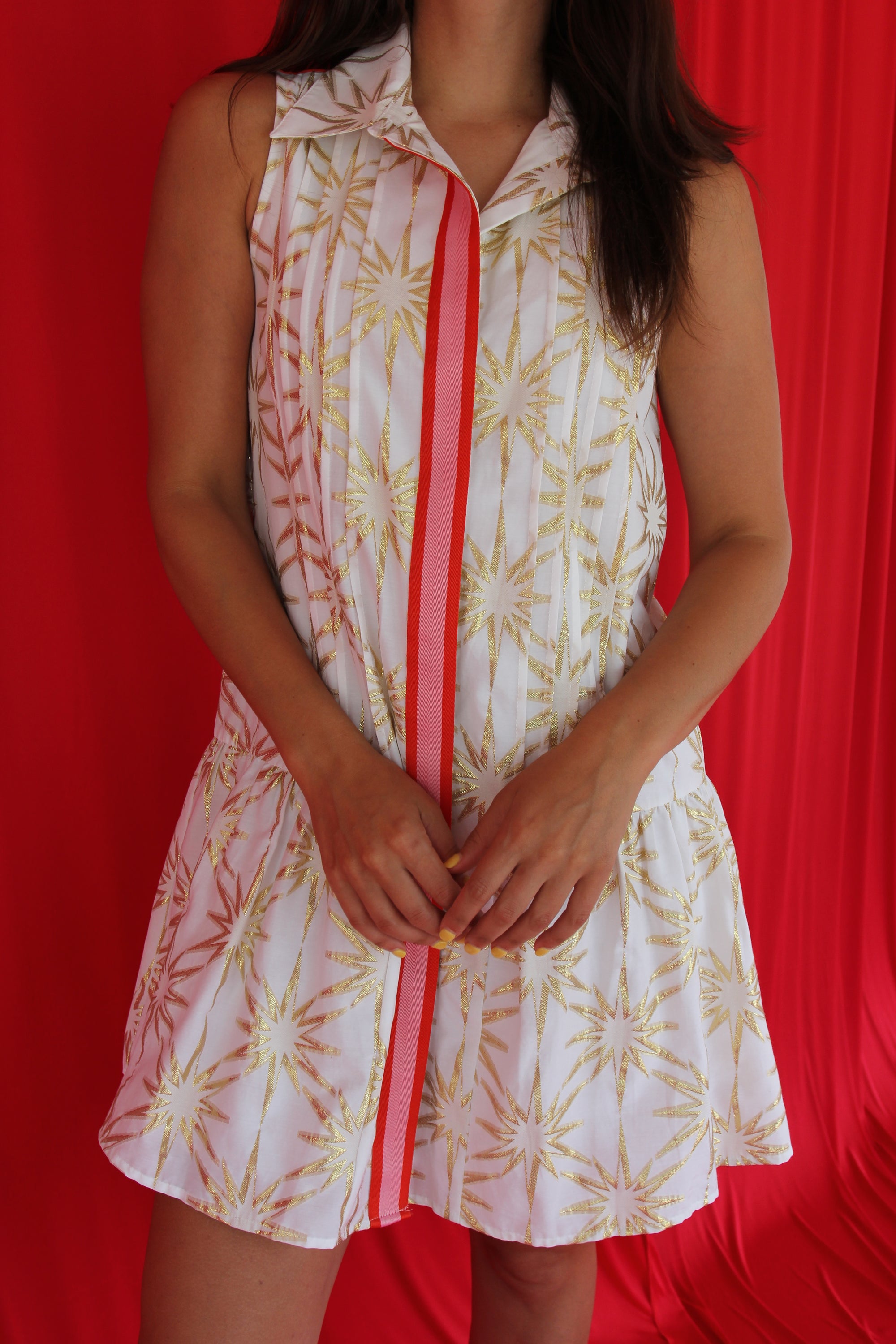 Emily McCarthy Emdaisy Gold Jacquard Dress