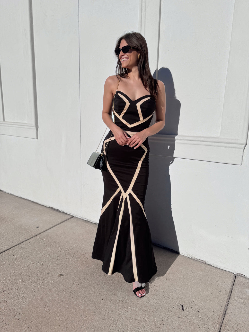 Terani Couture Strapless Black & Cream Contrast Gown