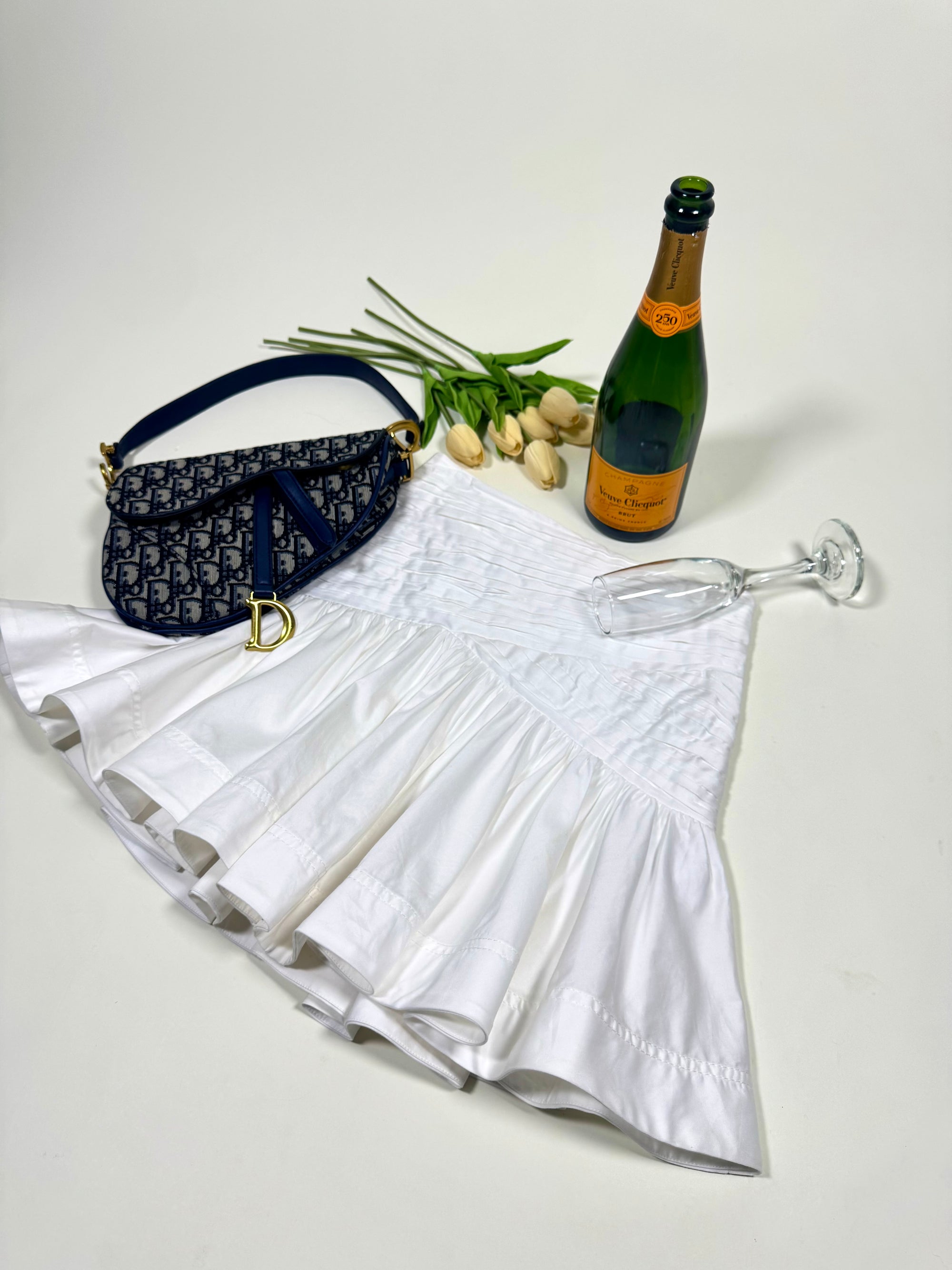 White ruched mini skirt