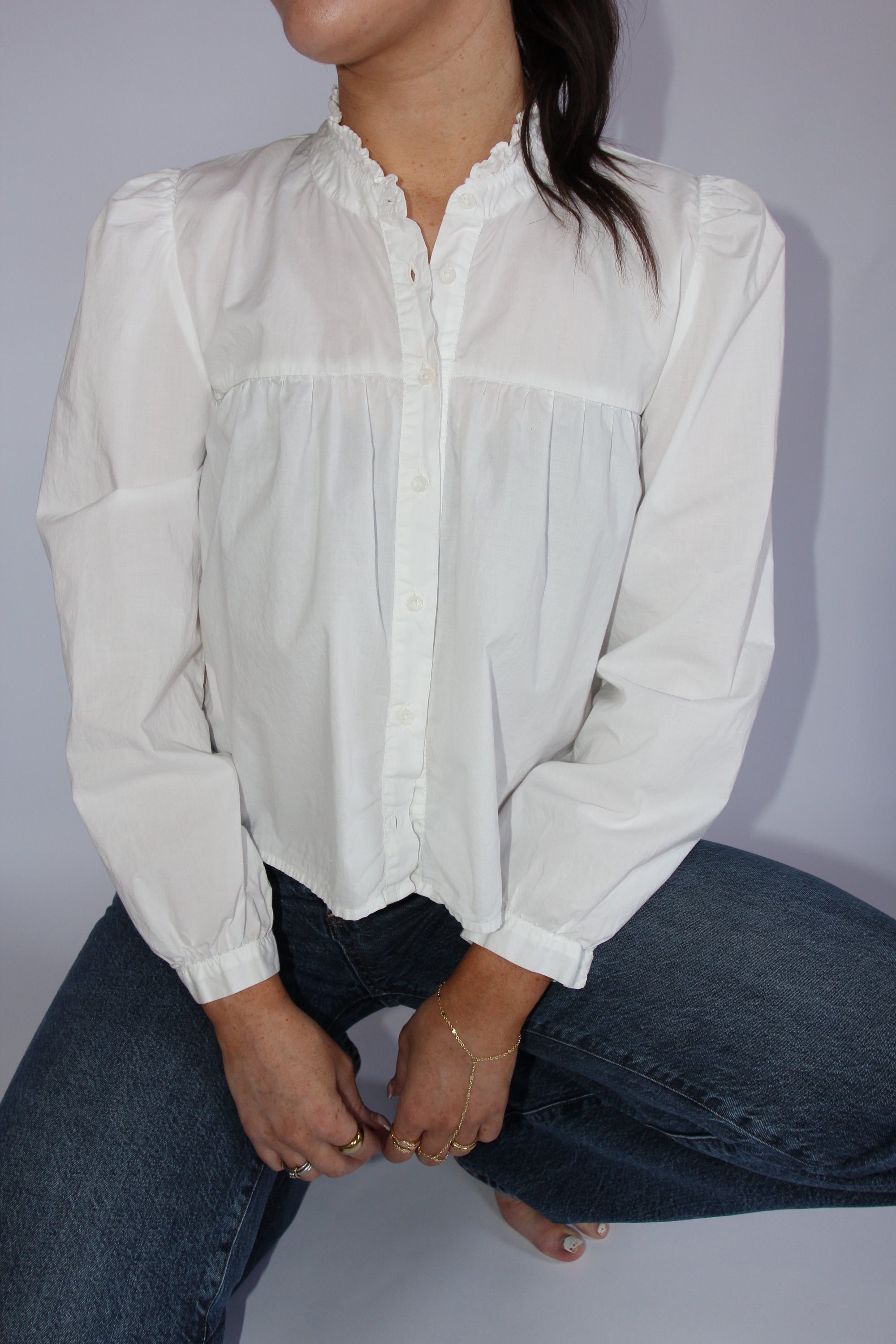Nation White Long Sleeve Ruffle Detail Top