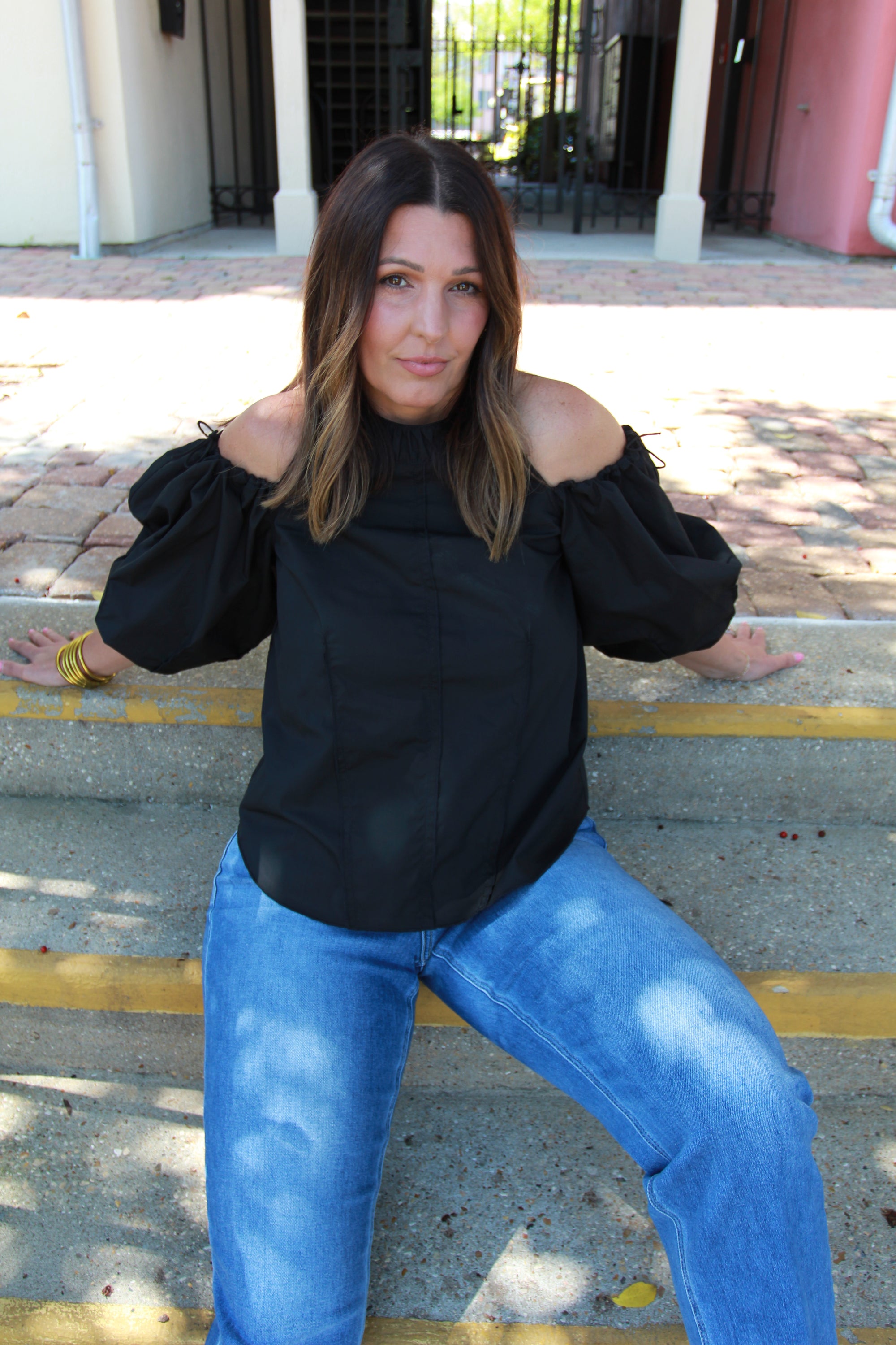 Jonathan Simkhai Black Josie Shoulder Top