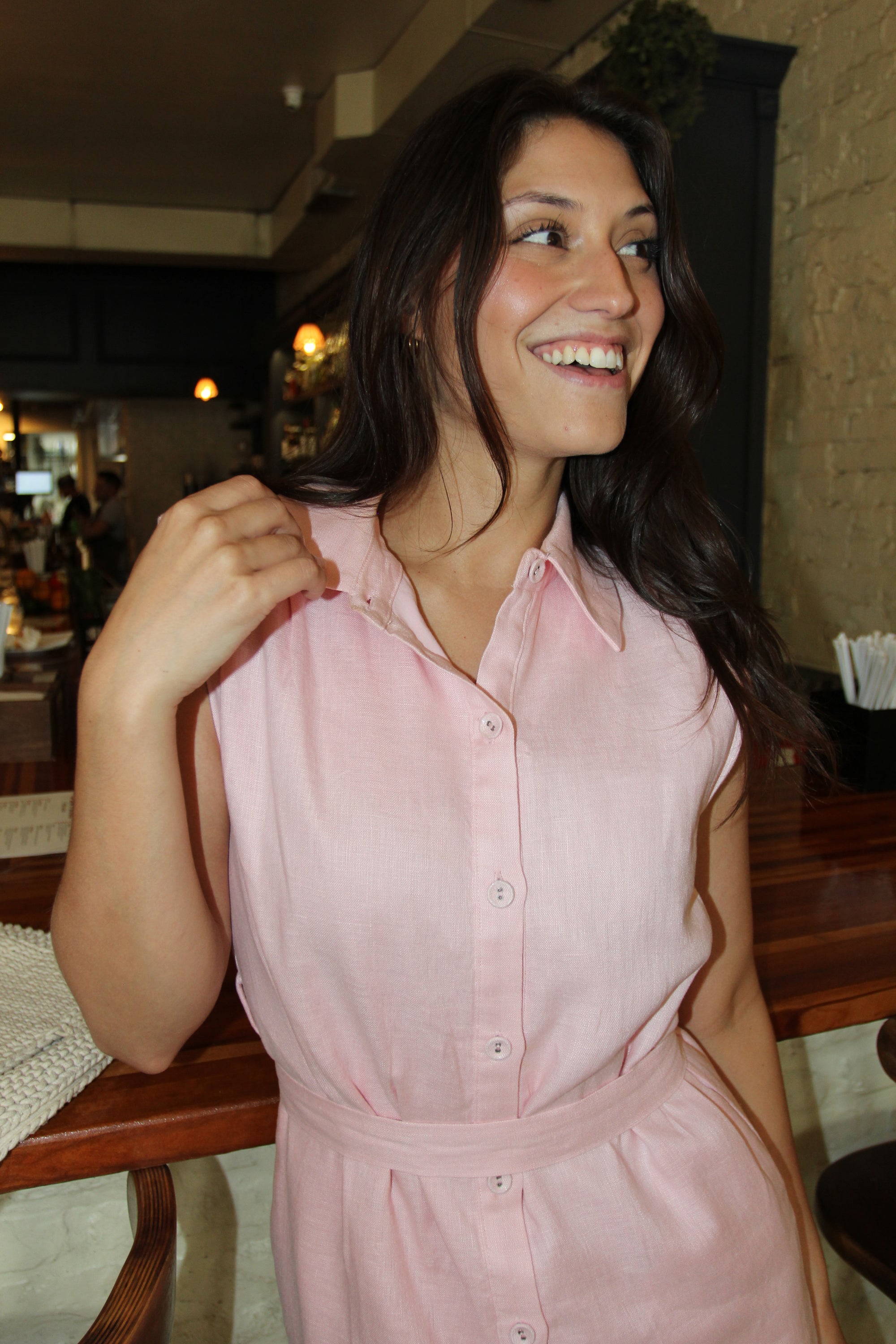 Pink Linen Sleeveless Midi