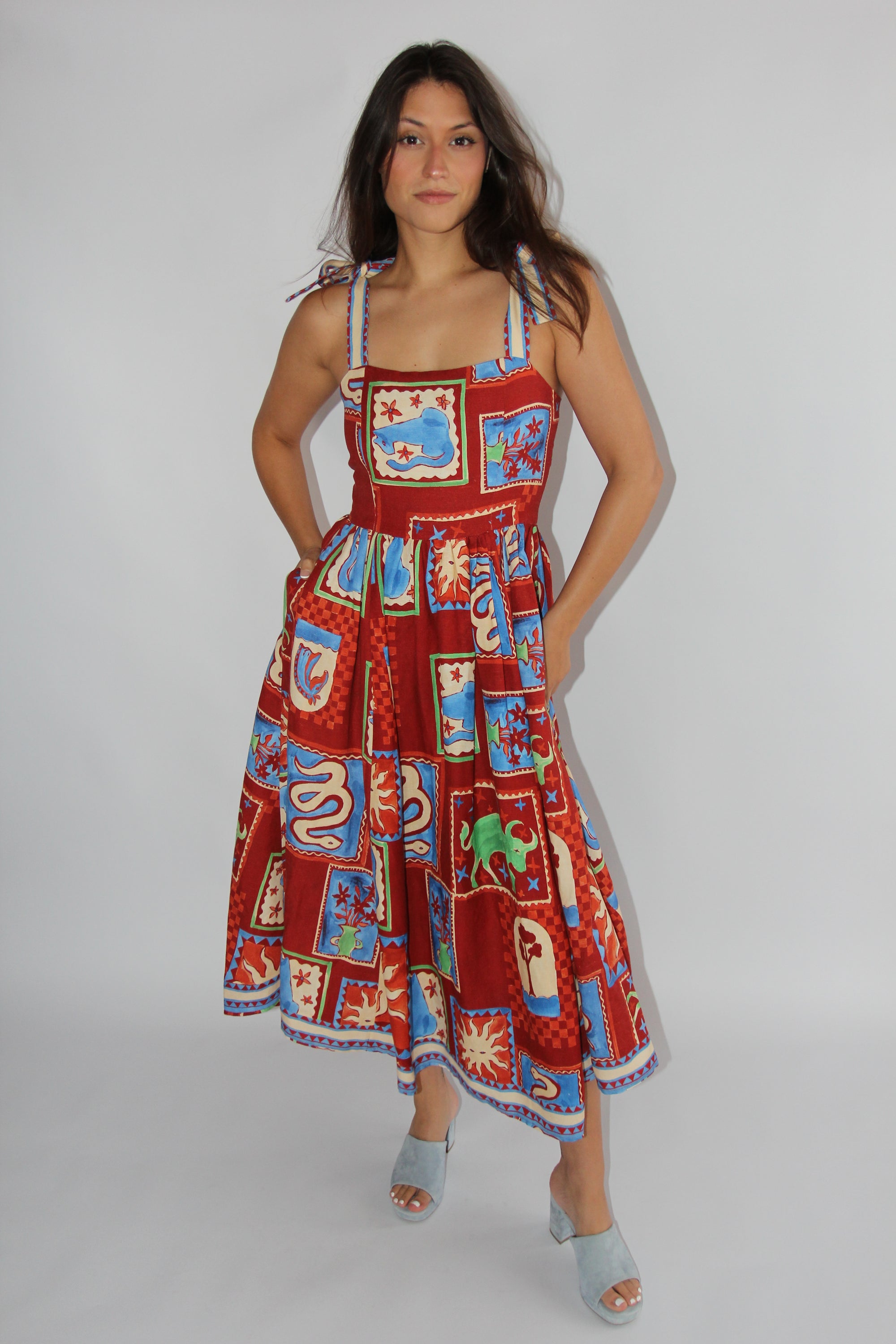 Hunter Bell Red Patchwork Midi Dress