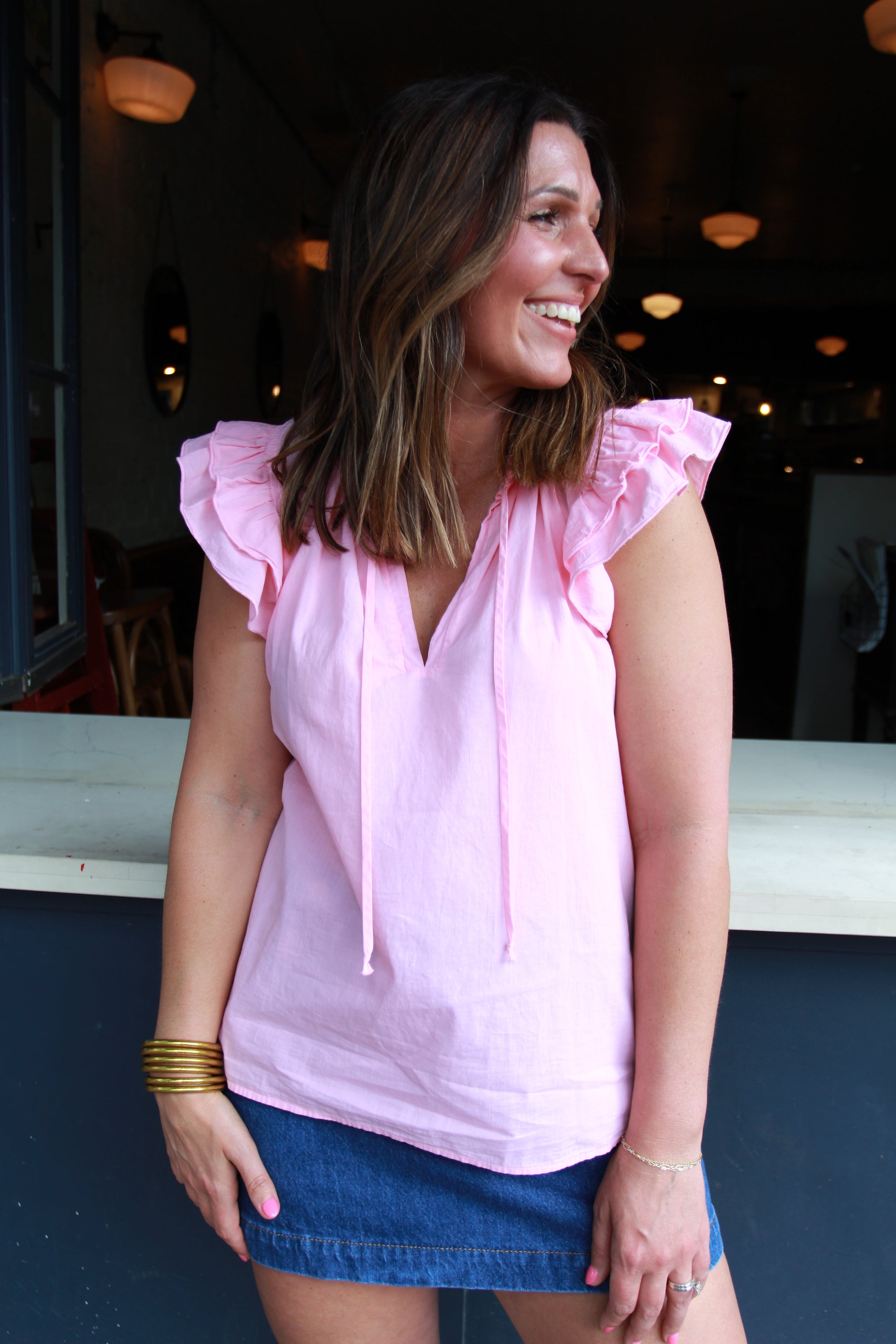Stark X Light Pink Ruffle Top