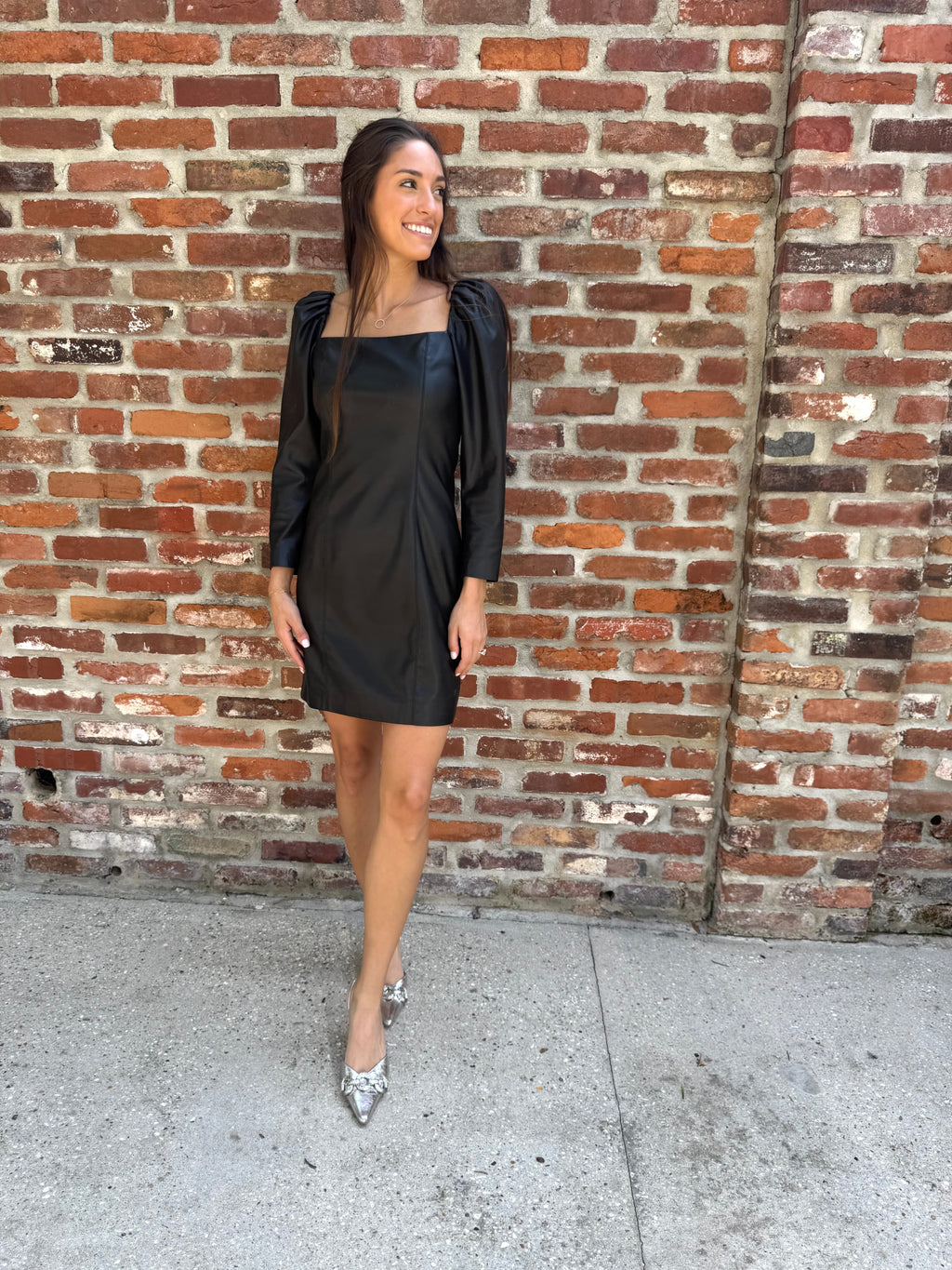 Alice + Olivia Navy Leather Dress