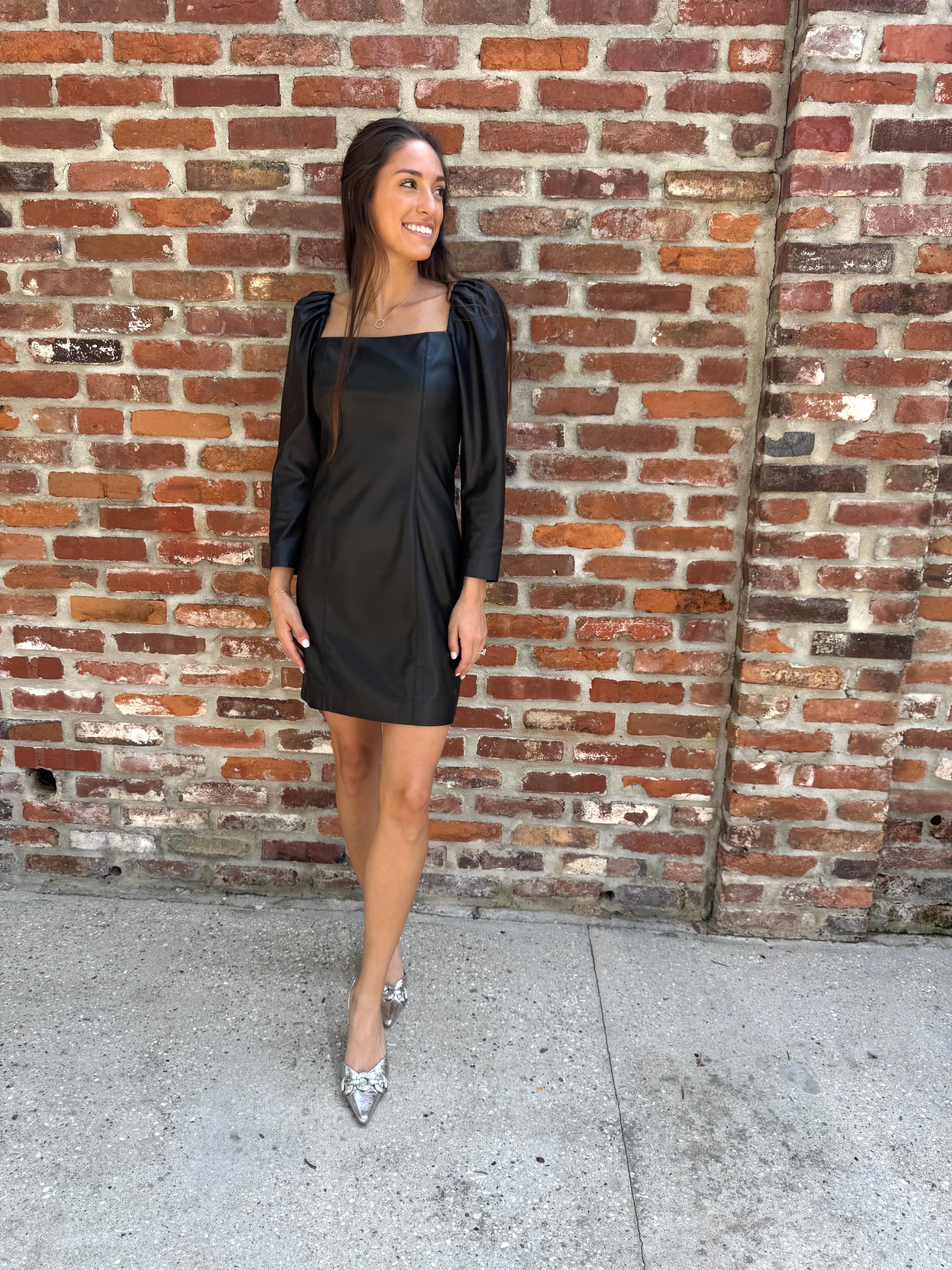 Alice + Olivia Navy Leather Dress