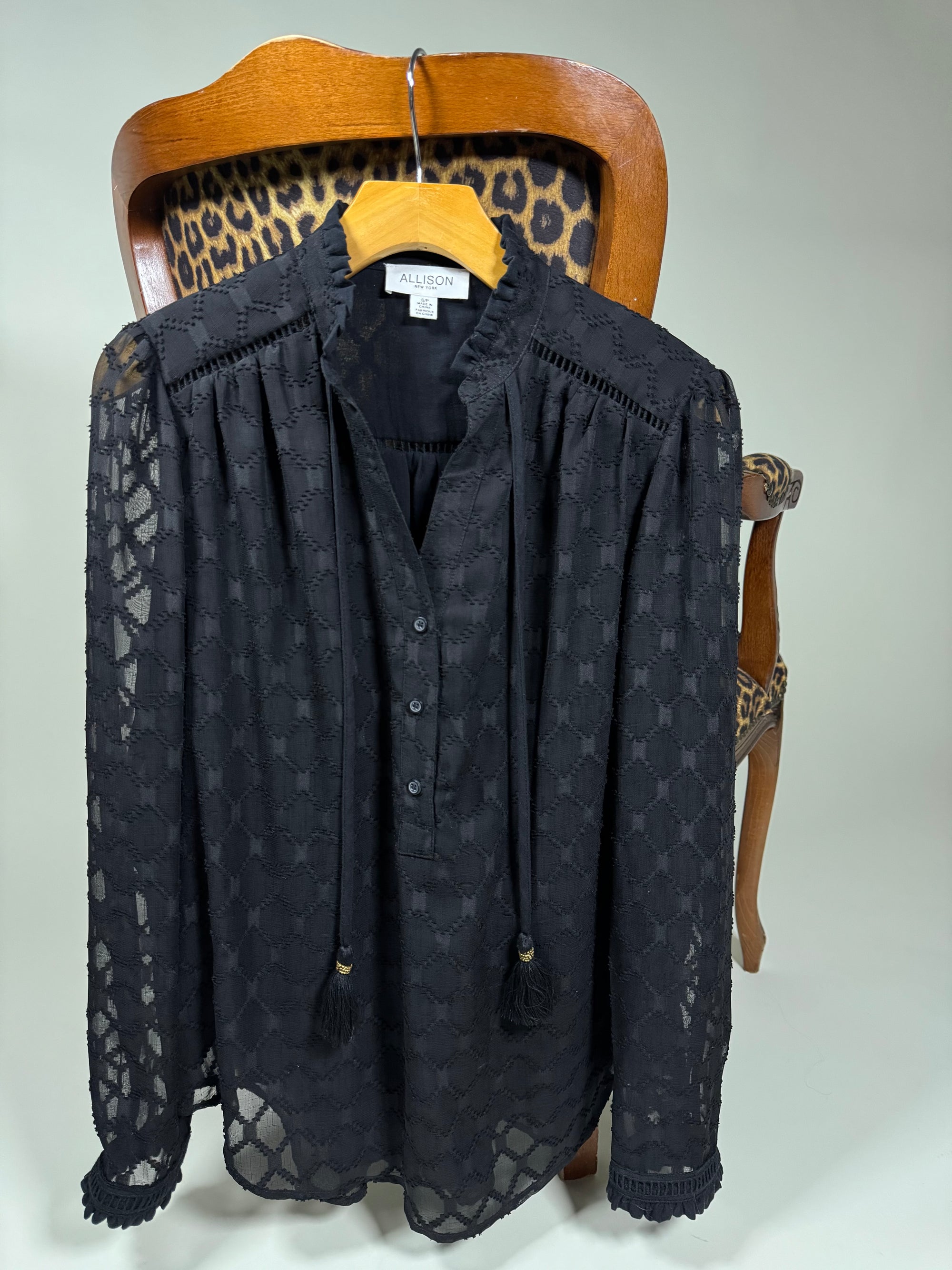 Sheer long sleeve black blouse