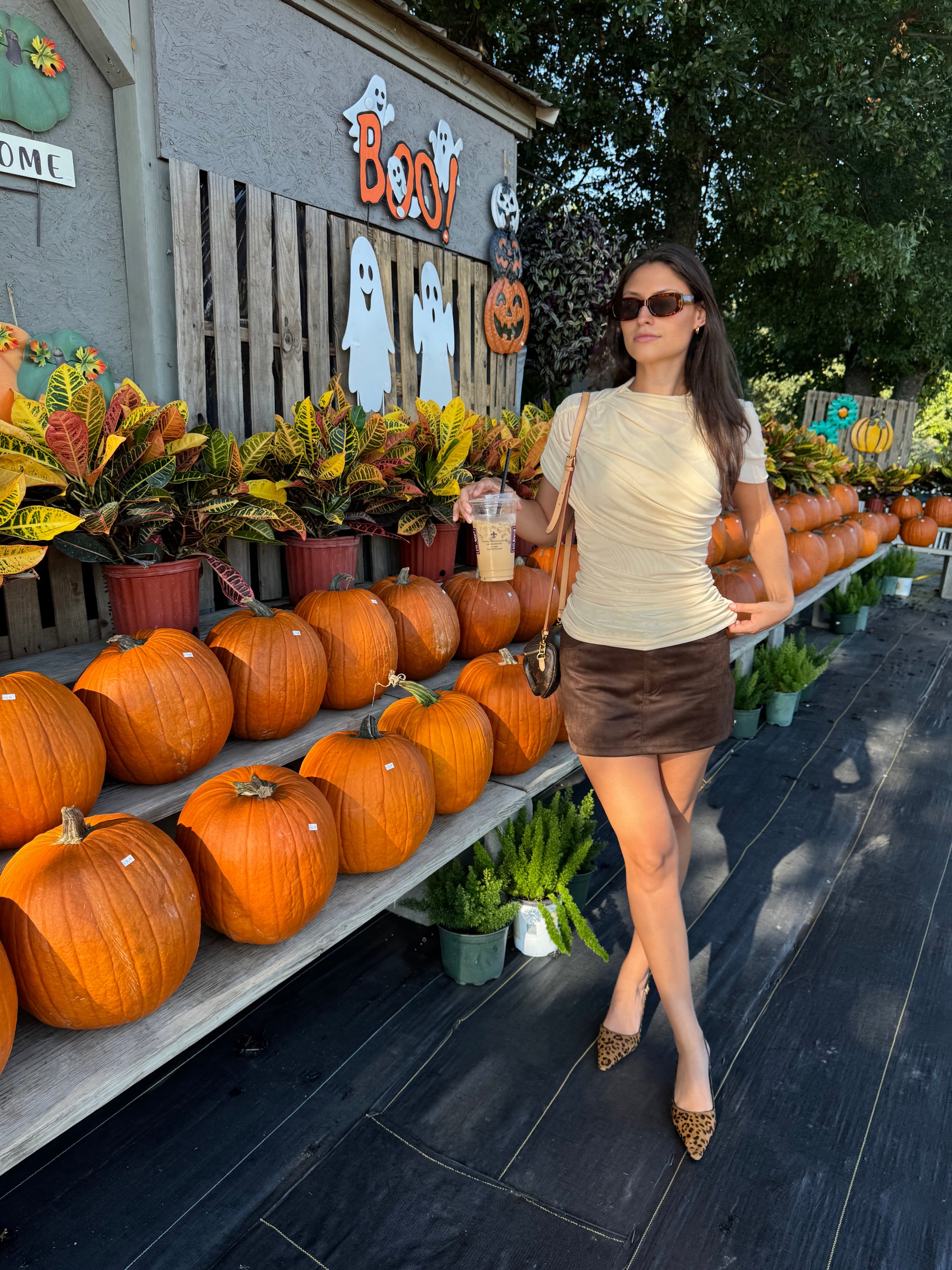 Beige Mesh Mock Neck Top