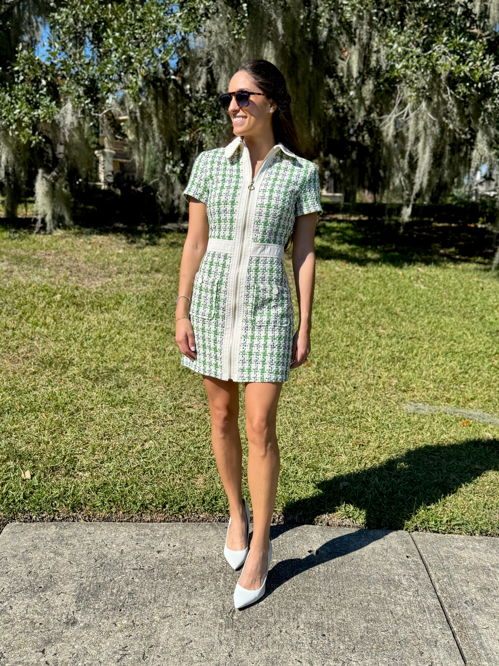 Green Tweed Mini Dress