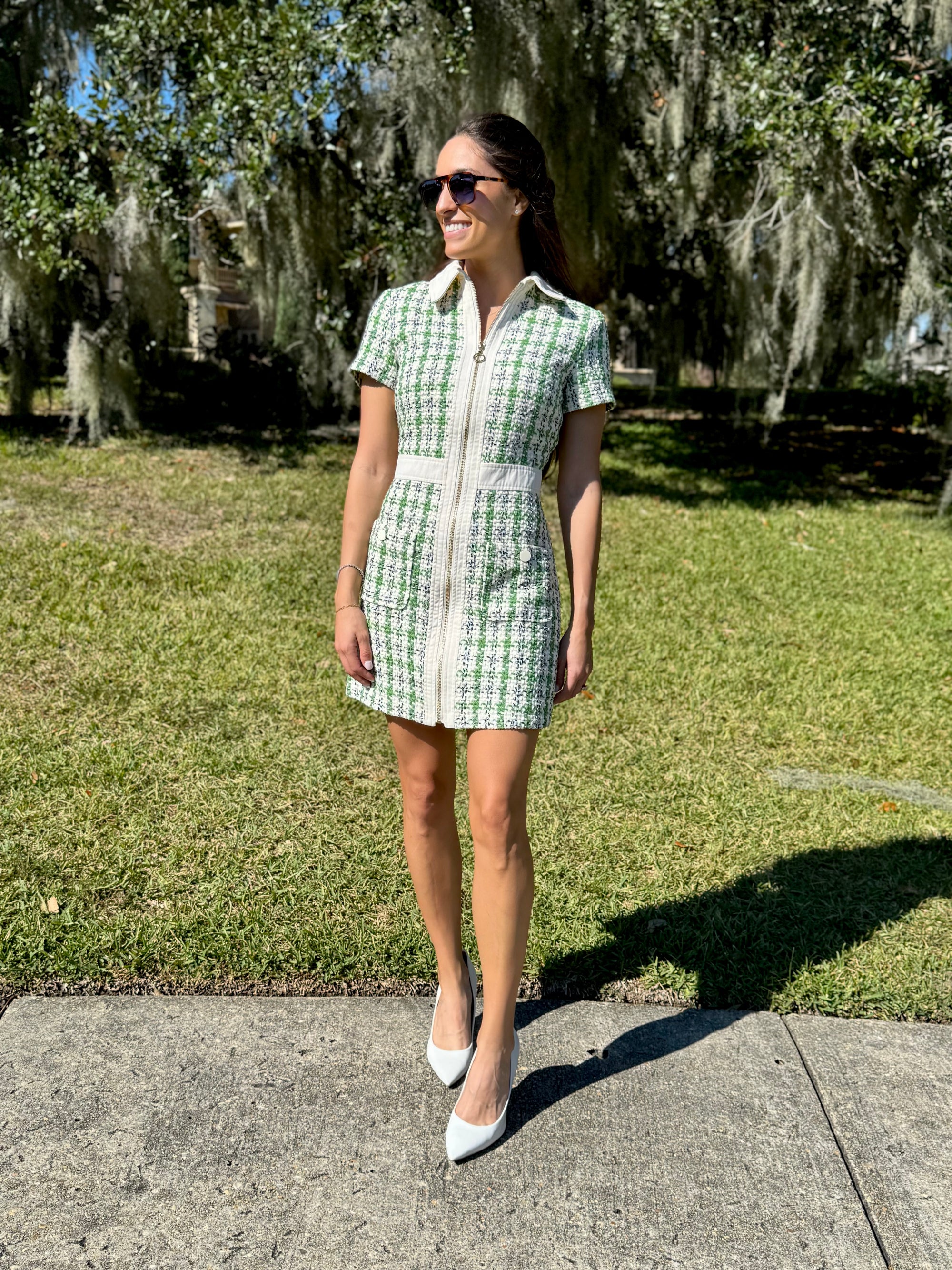 Green Tweed Mini Dress