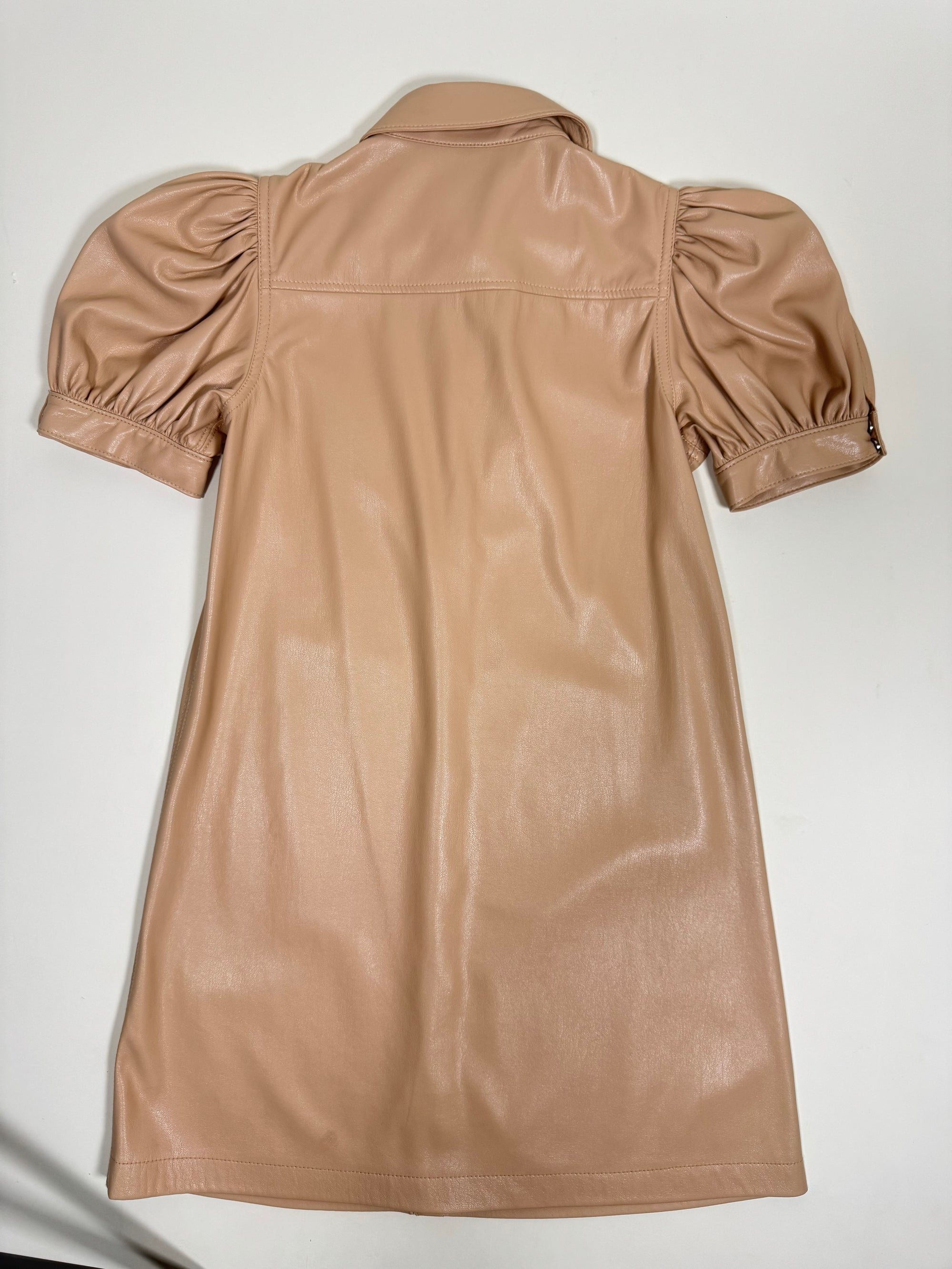 Puff sleeve vegan leather dress