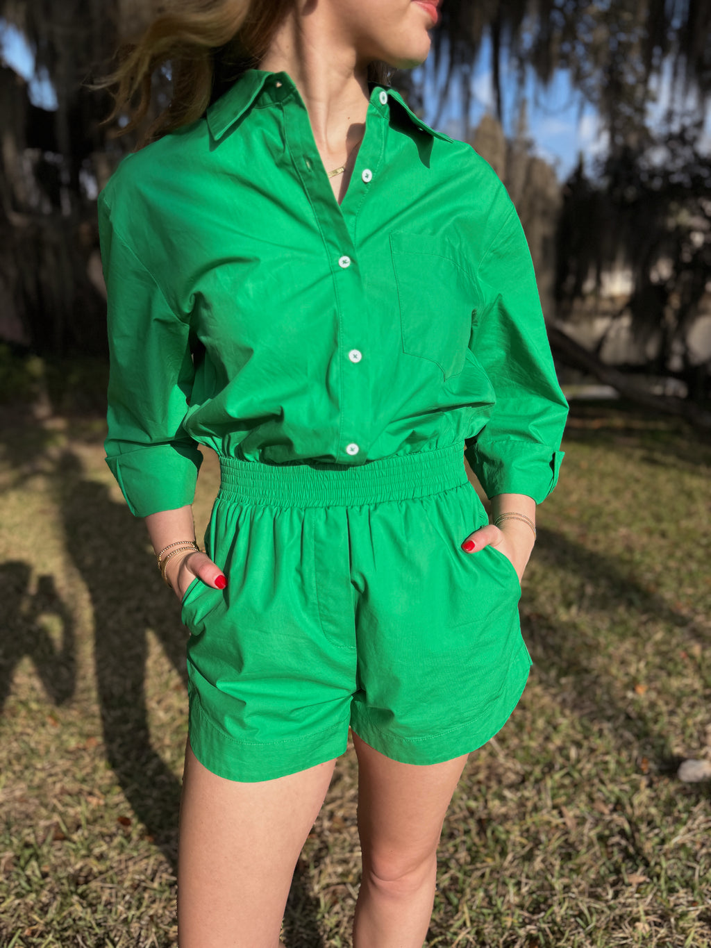 Grey Lab Kelly Green Romper