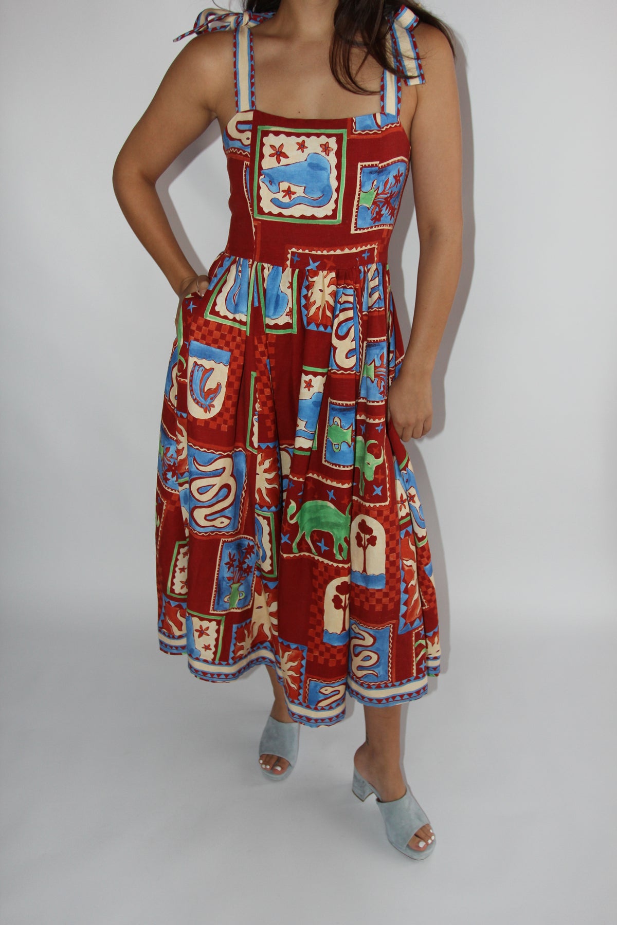 Hunter Bell Red Patchwork Midi Dress