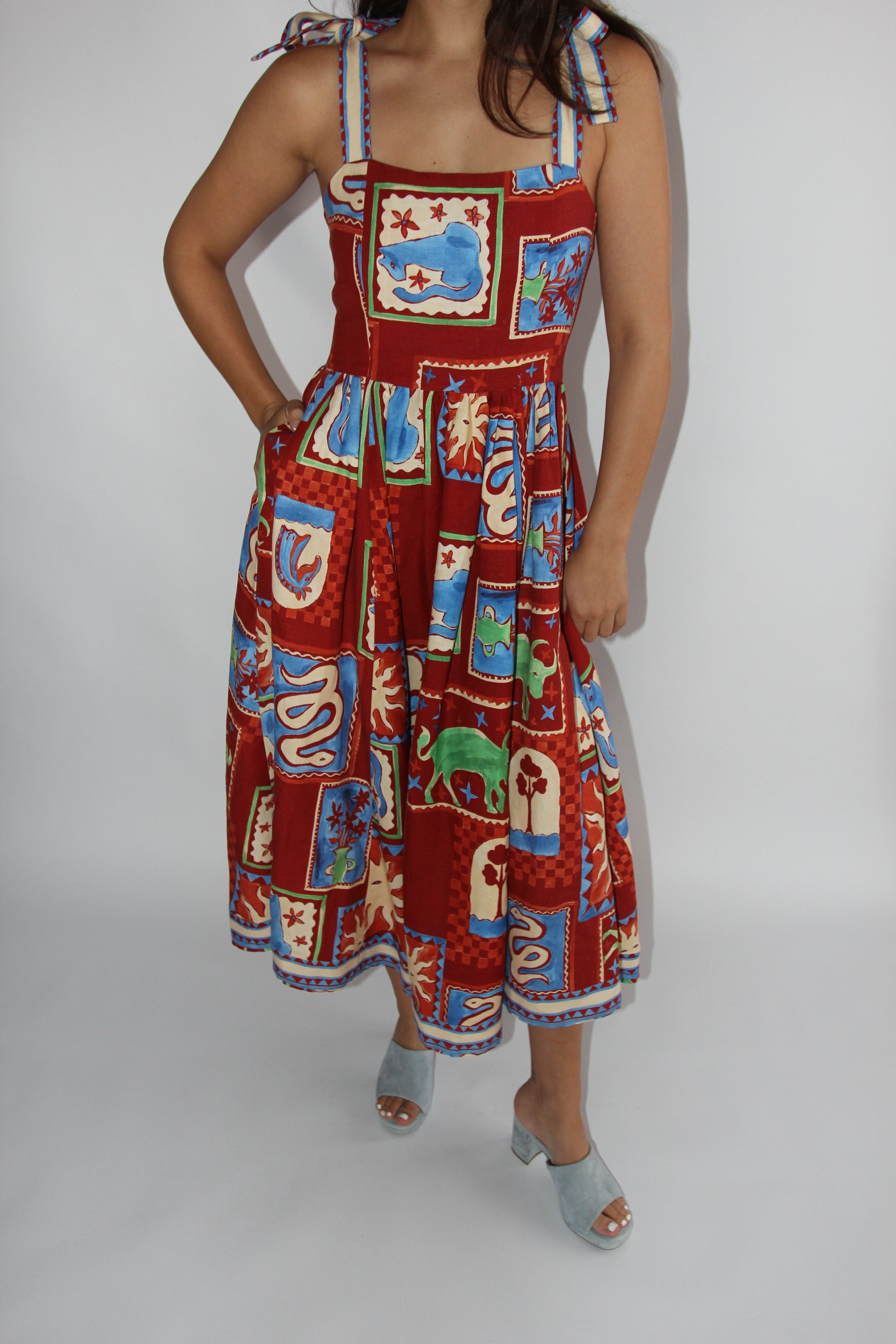 Hunter Bell Red Patchwork Midi Dress
