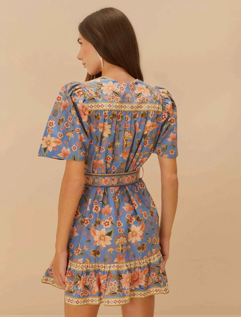 Farm Rio Superbloom Tapestry Blue Mini Dress