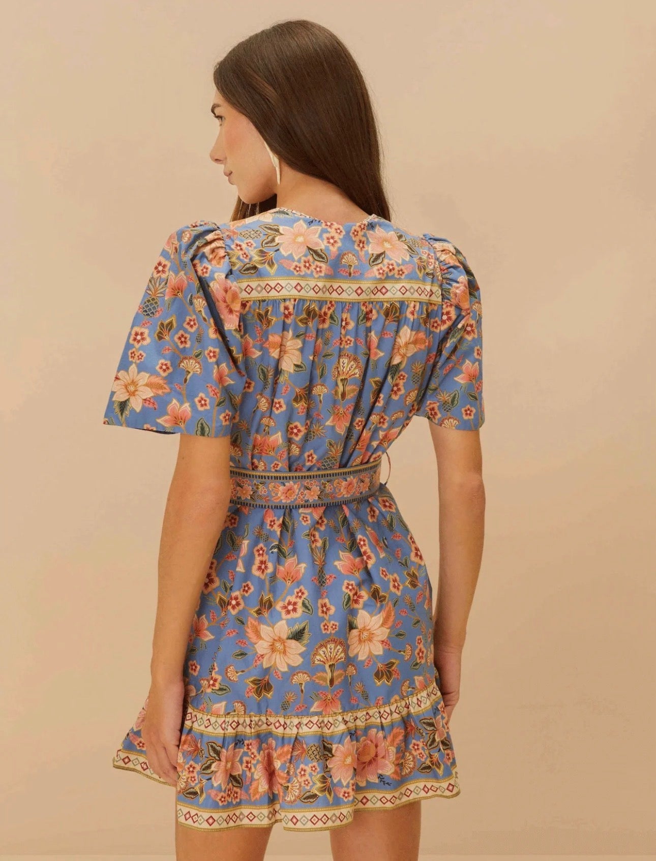 Farm Rio Superbloom Tapestry Blue Mini Dress