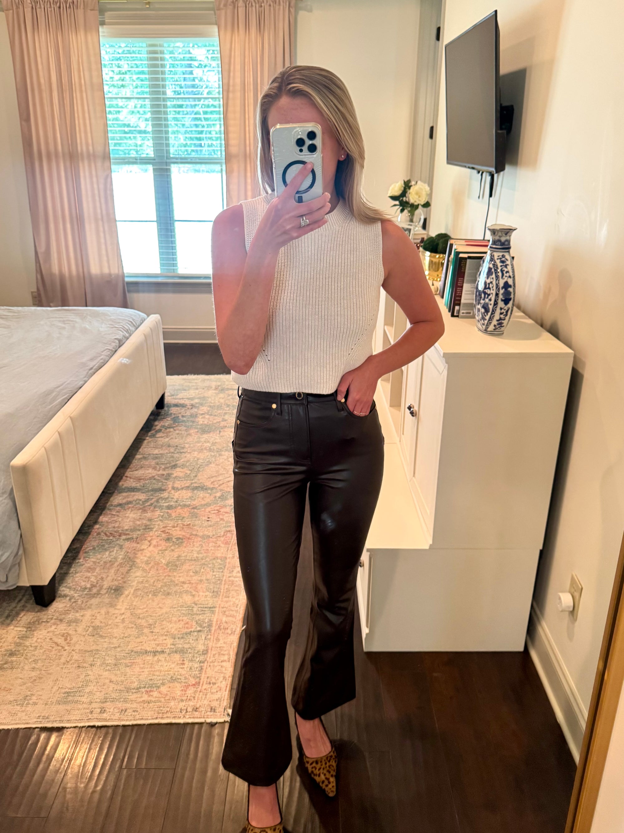 NWT Veronica Beard Brown Leather Crop Flare