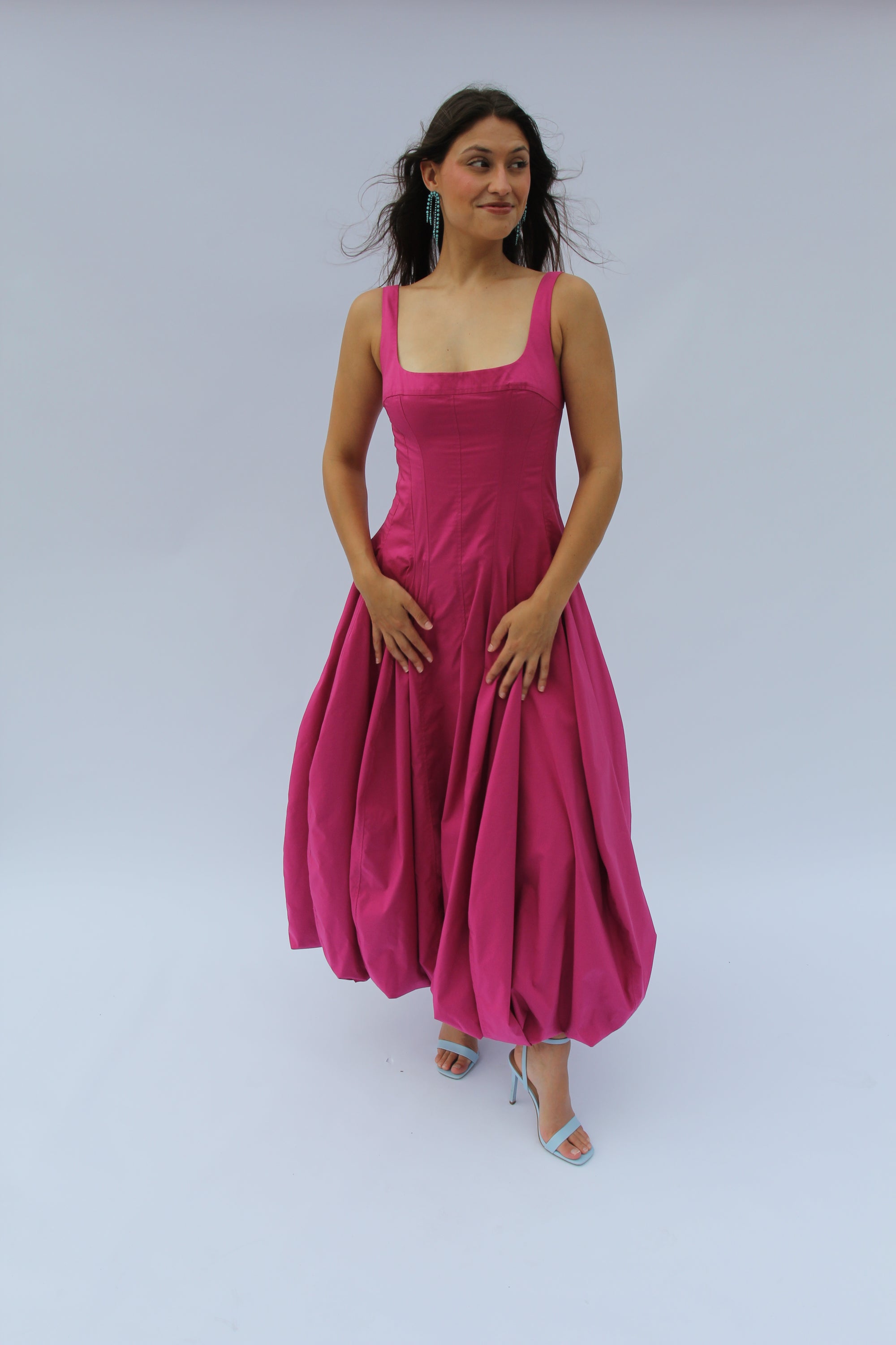 Simkhai Hally Cotton Bubble Midi Dress in Bougainvellia