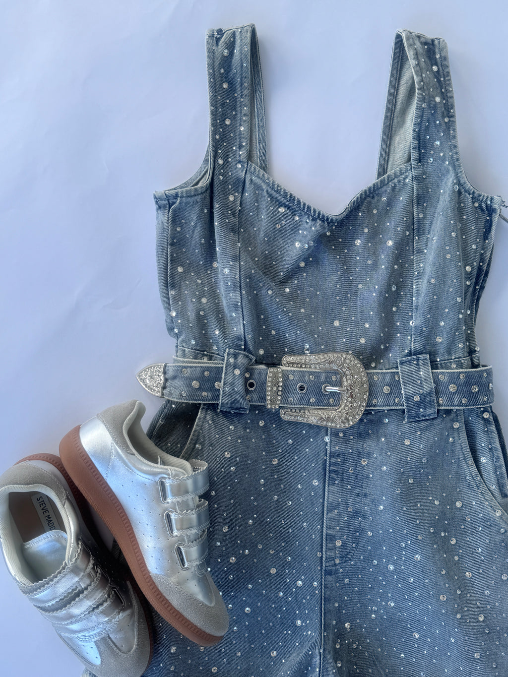 Show Me Your Mumu Rhinestone Spears Denim Romper