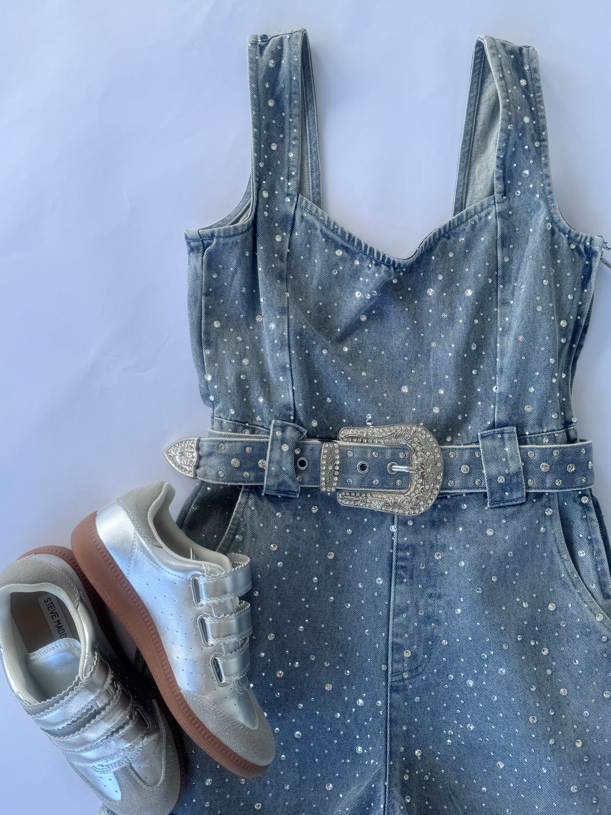 Show Me Your Mumu Rhinestone Spears Denim Romper