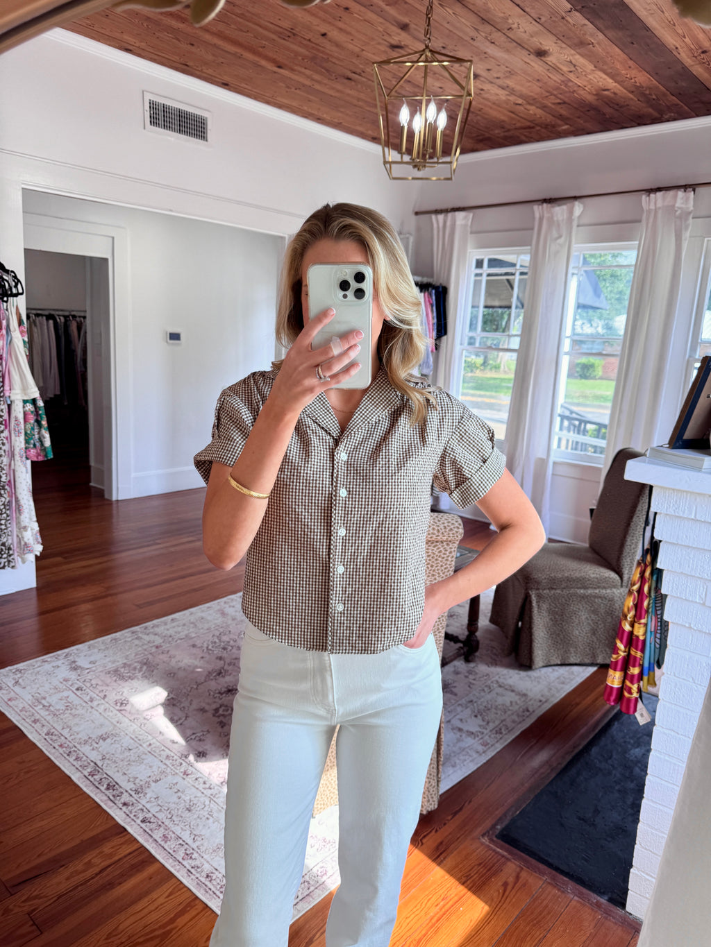 Veronica Beard Llene Gingham Top