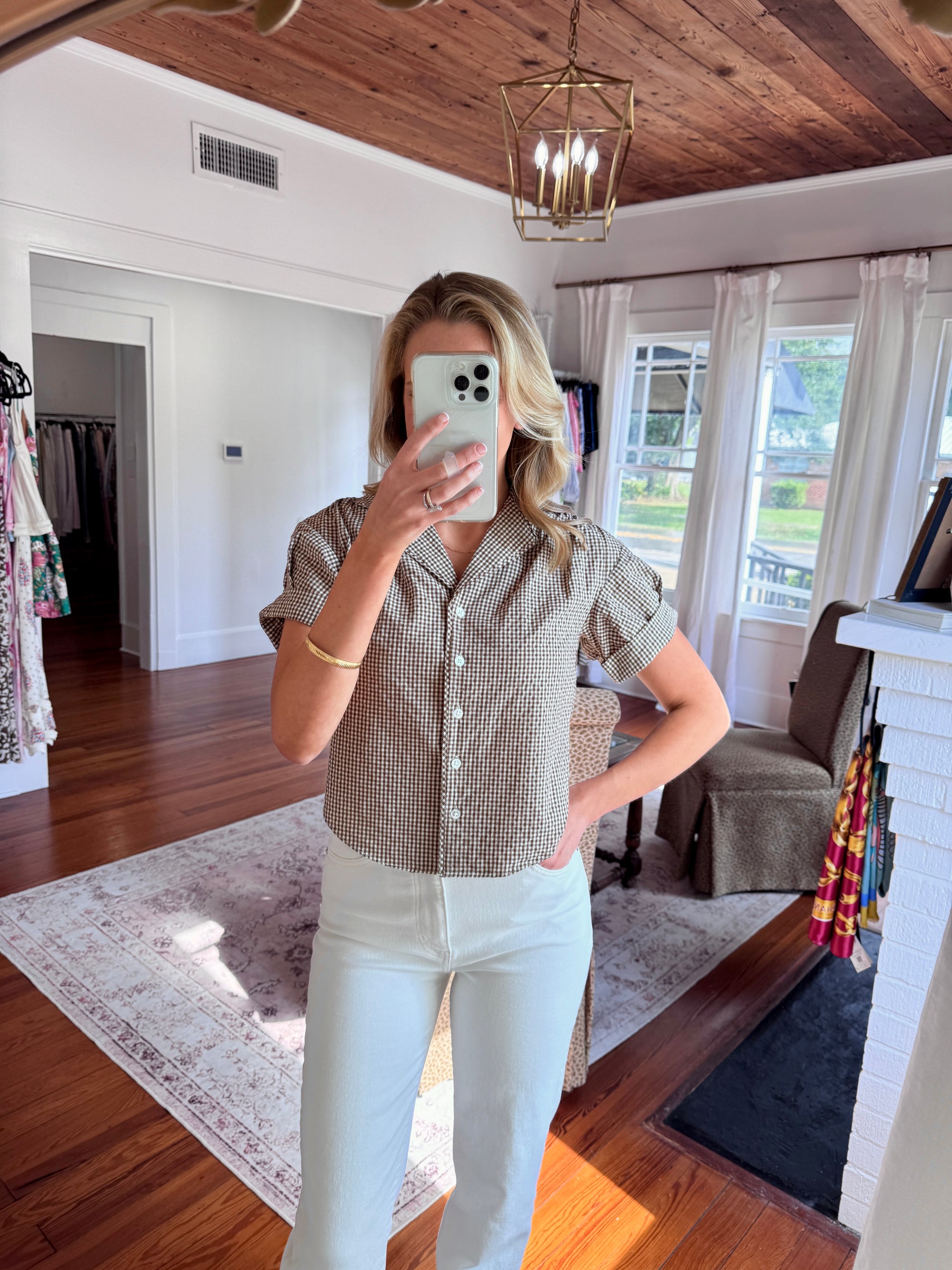 Veronica Beard Llene Gingham Top