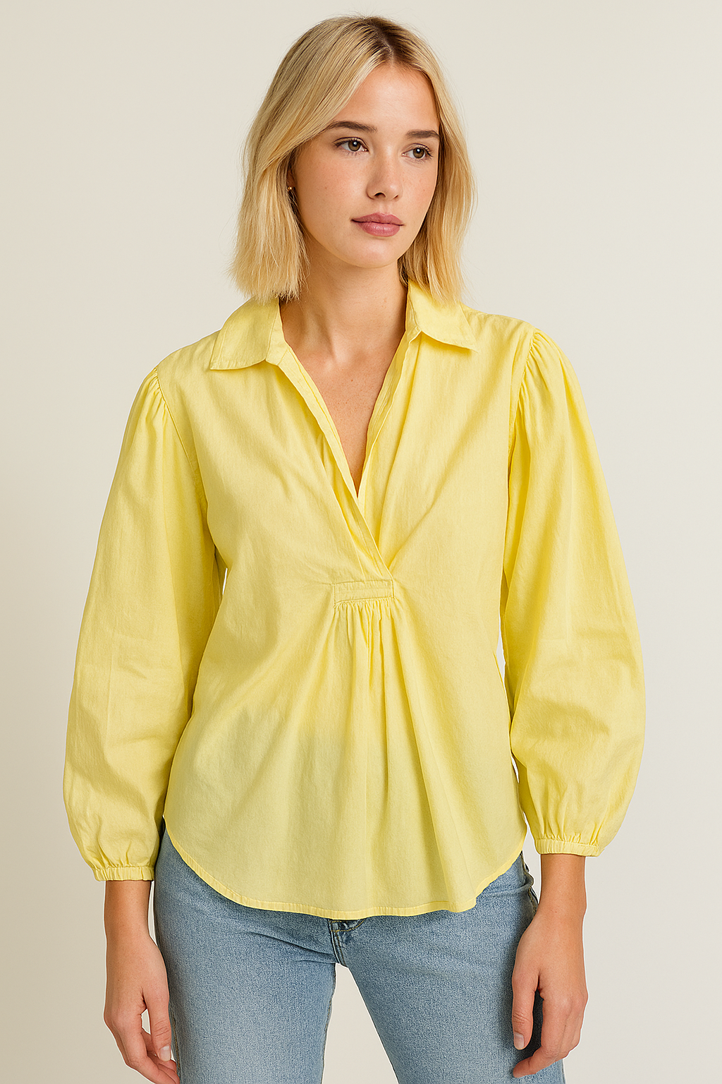linen yellow long sleeve top