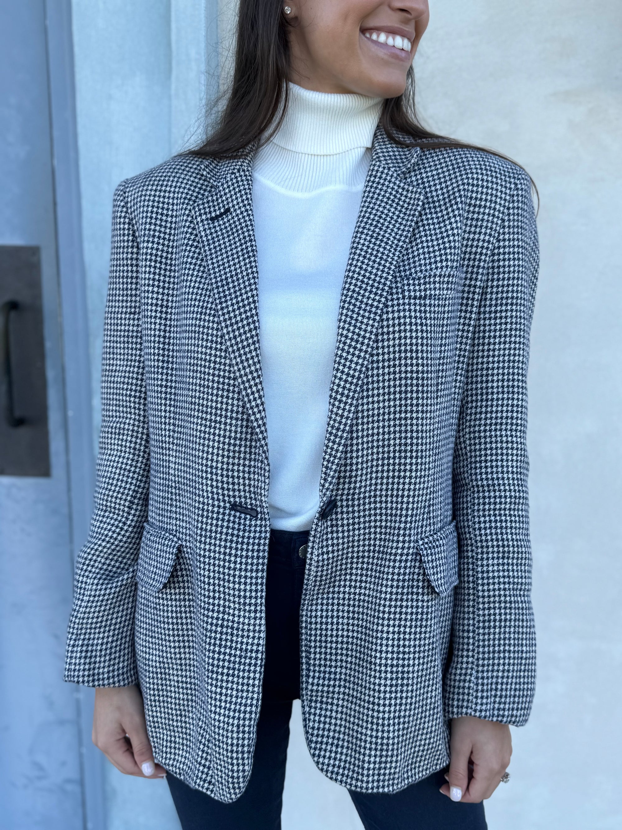 Lauren Ralph Lauren Navy Houndstooth Blazer