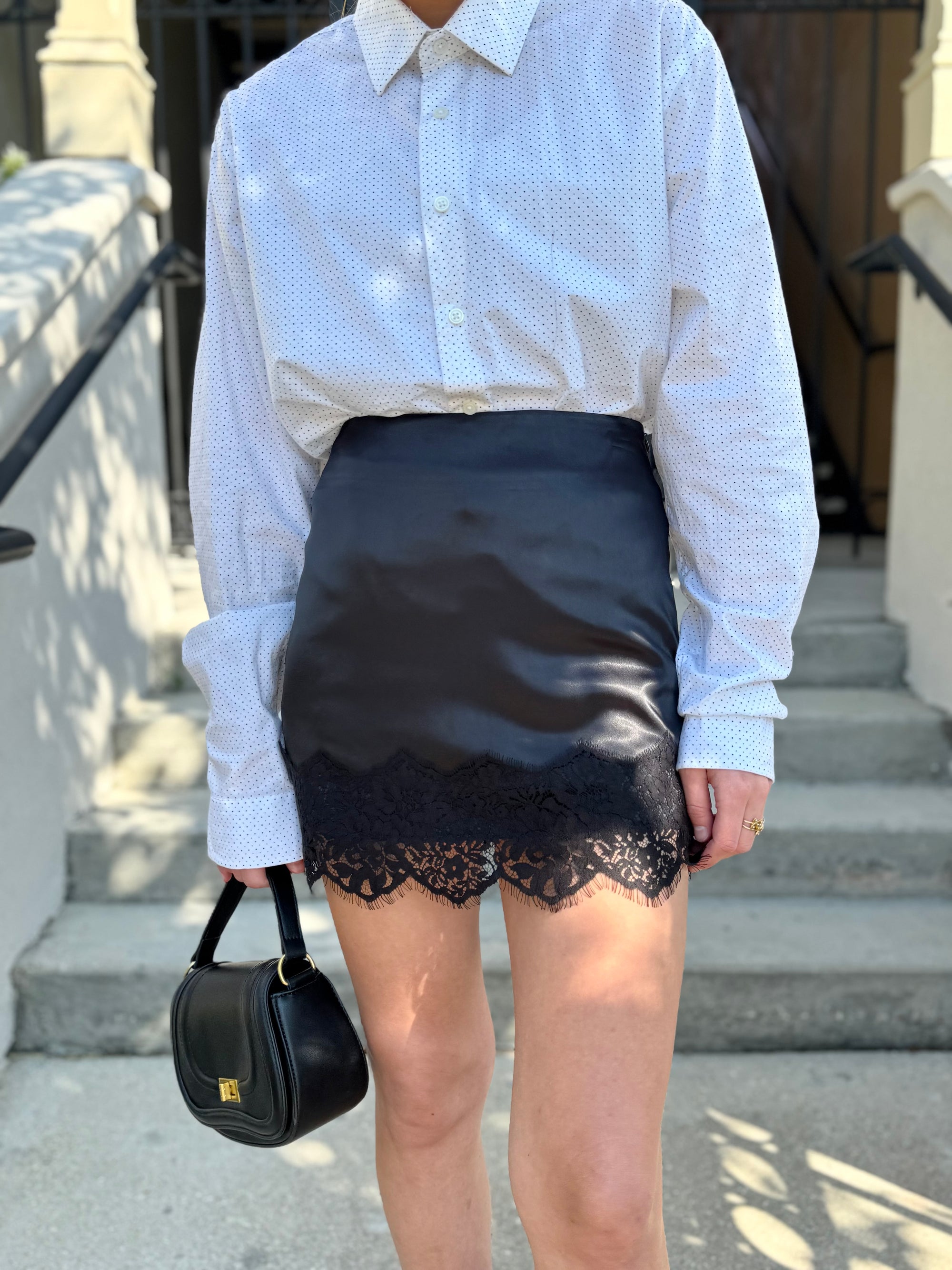Black Lace Trim Mini Skirt