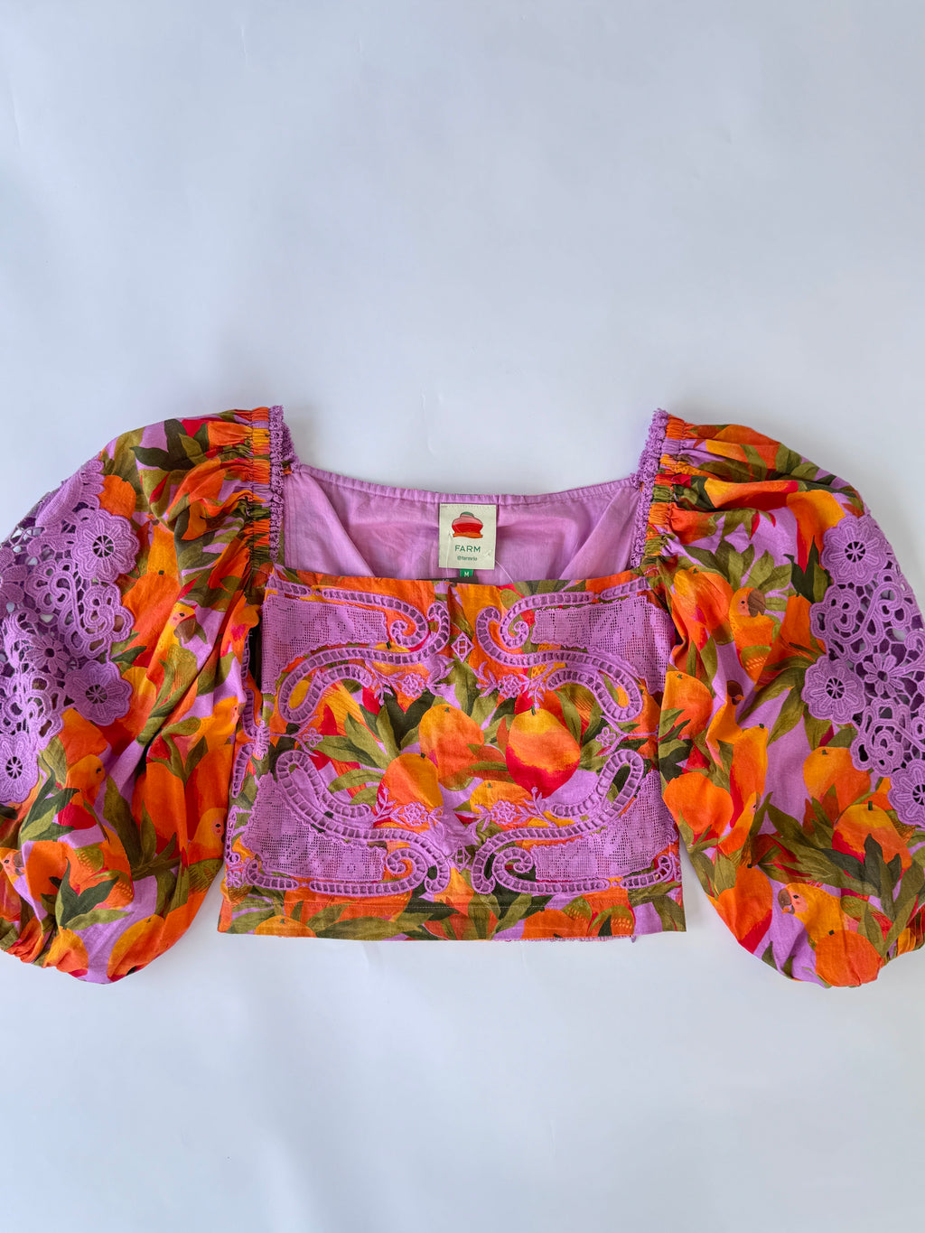 Farm Rio Mango Macaws Smocked Puff-Sleeve Blouse