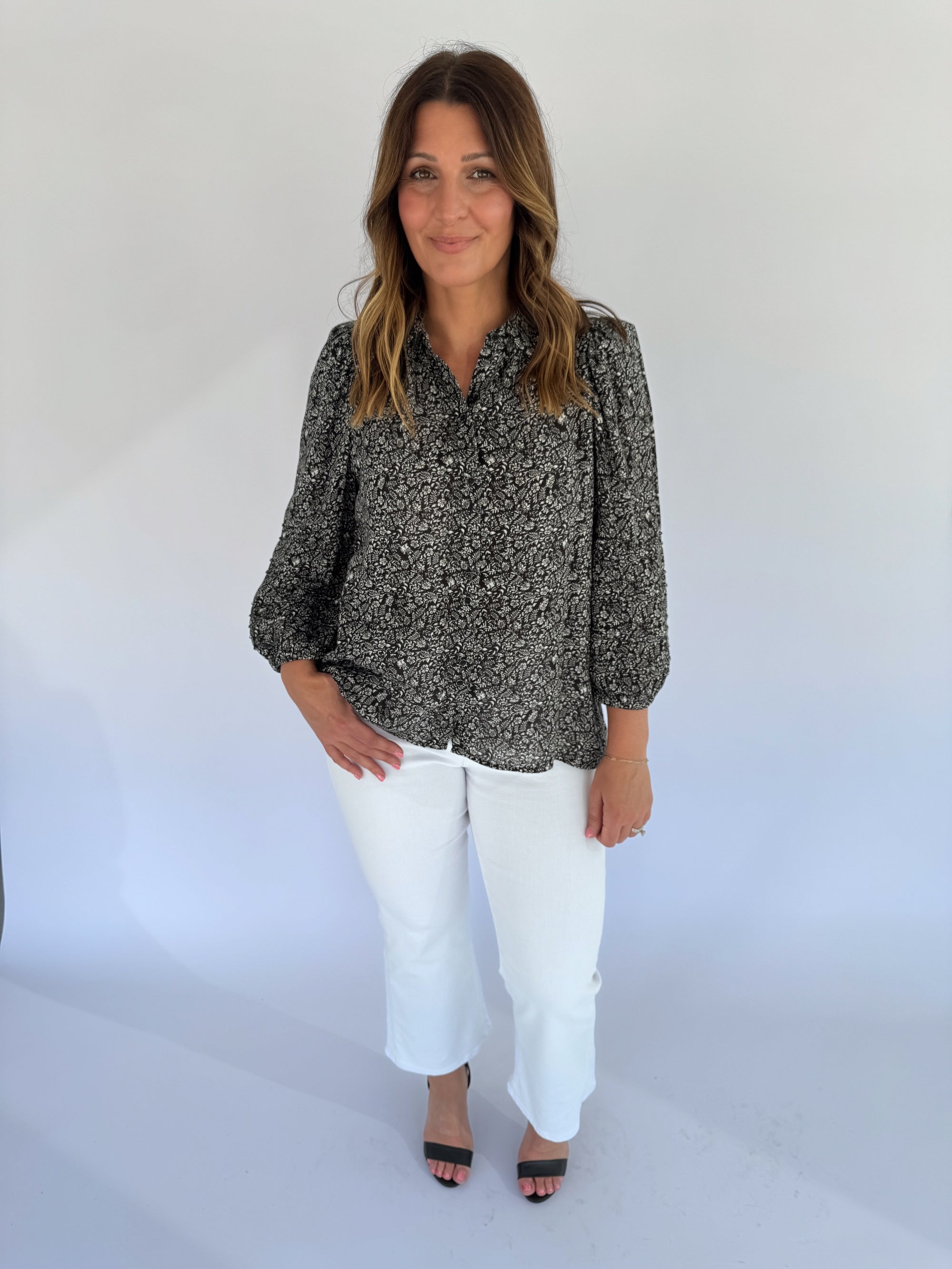 Sundays Black and White Floral Top