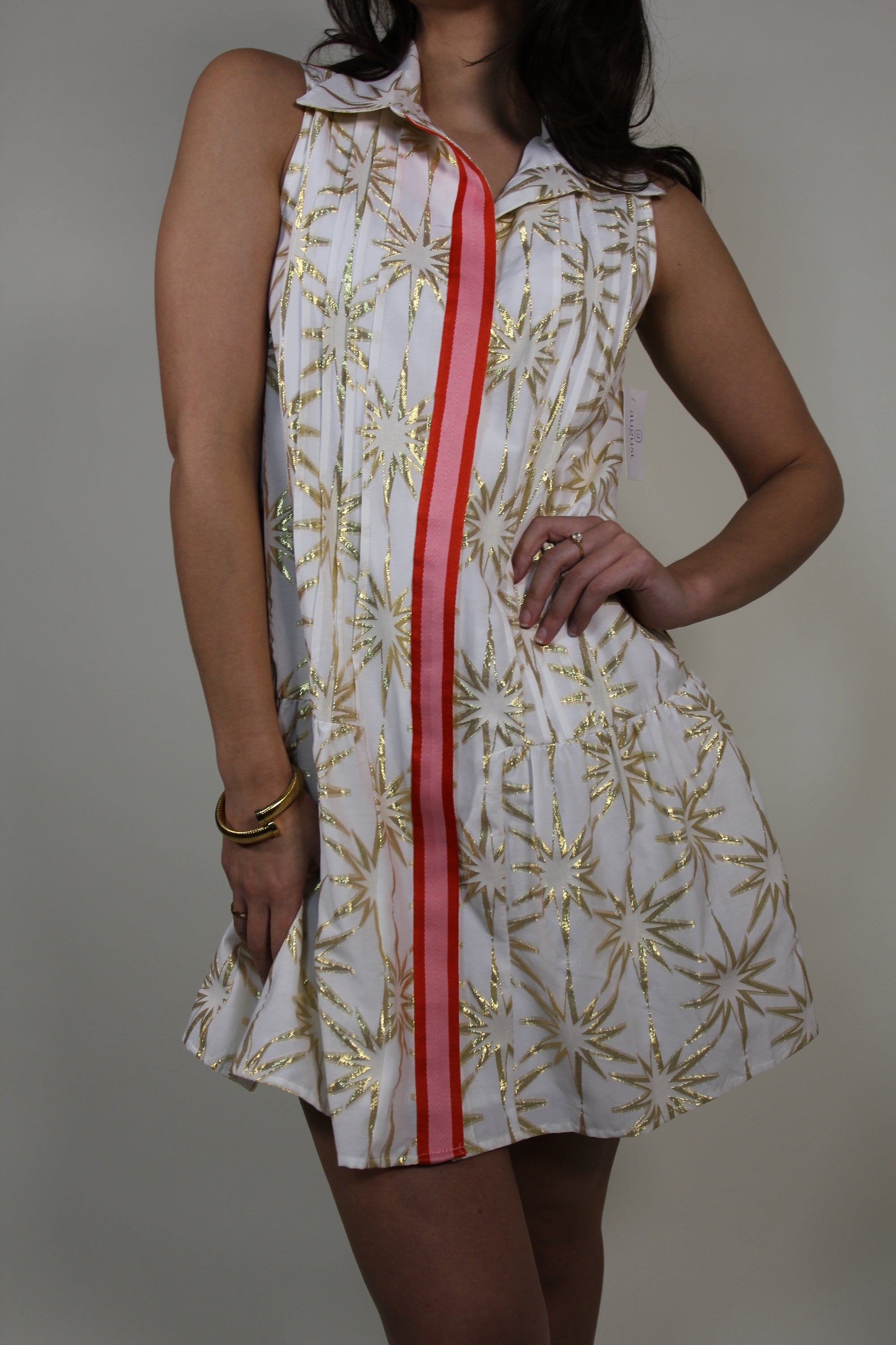 NWT Emily McCarthy Emdaisy Gold Jacquard Dress
