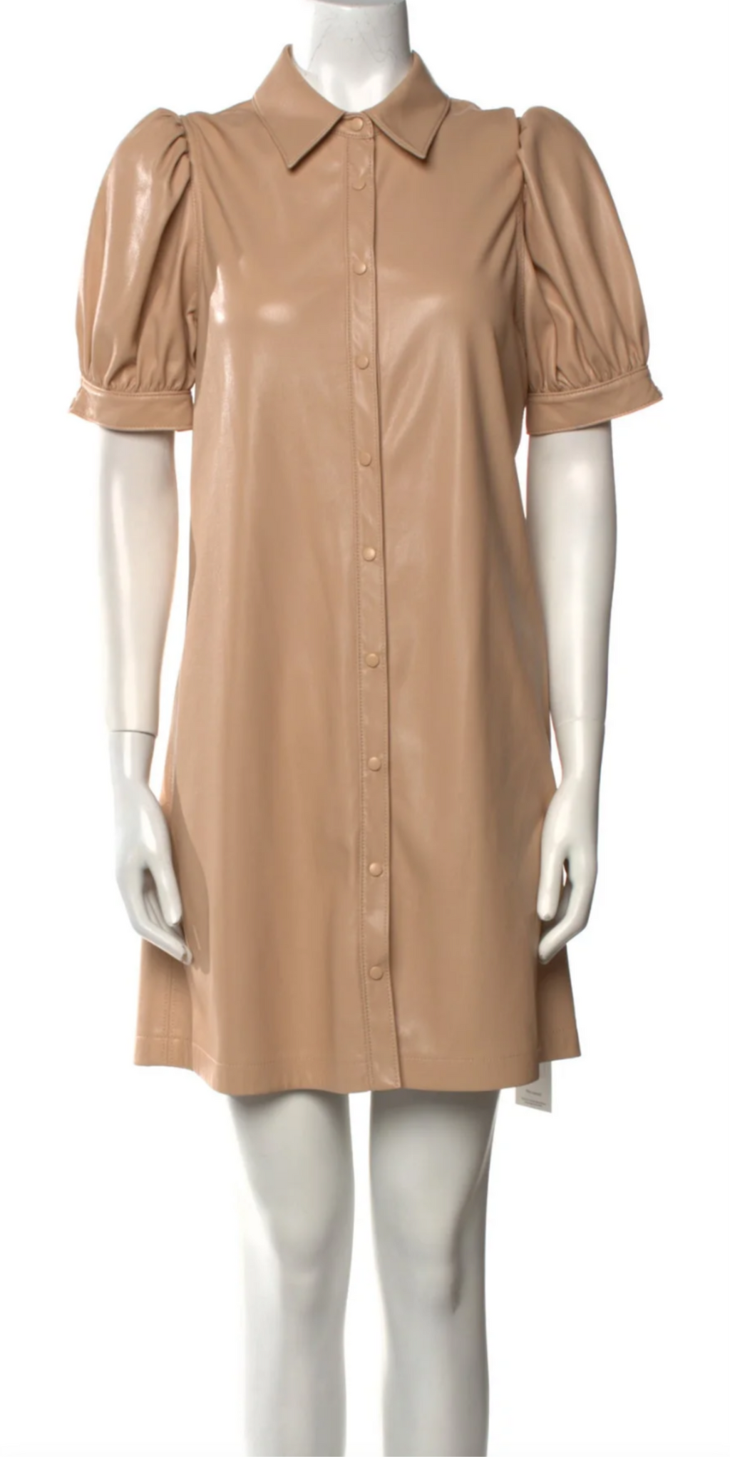 Puff sleeve vegan leather dress